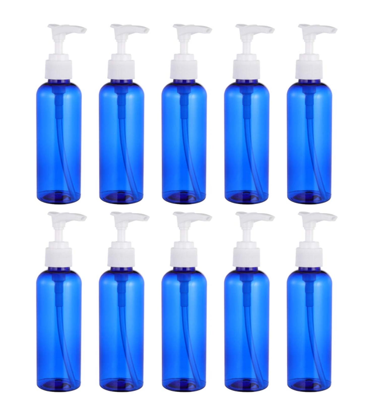 Lurrose 10pcs Refillable Pump Dispenser - 100ml Blue Plastic Soap Lotion Bottles for Kitchen Bathroom & Travel | International Shipping Available - Buy Online on GoSupps.com