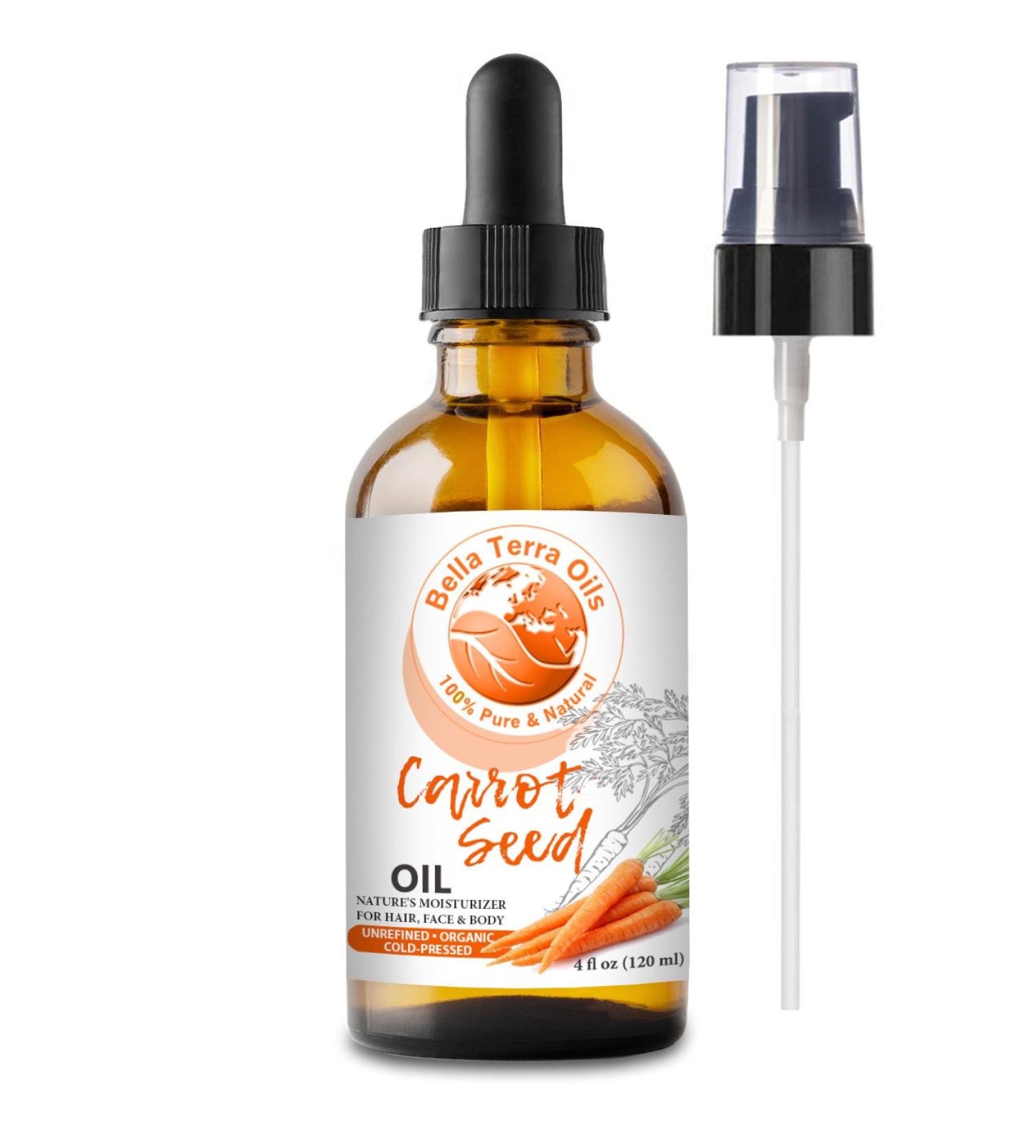 Bella Terra Oils Carrot Seed Oil 4oz - 100% Pure, Cold-Pressed, Organic | Rich in Vitamin C & Beta-Carotene | Natural Moisturizer for Hair, Face & Body - Buy Online on GoSupps.com