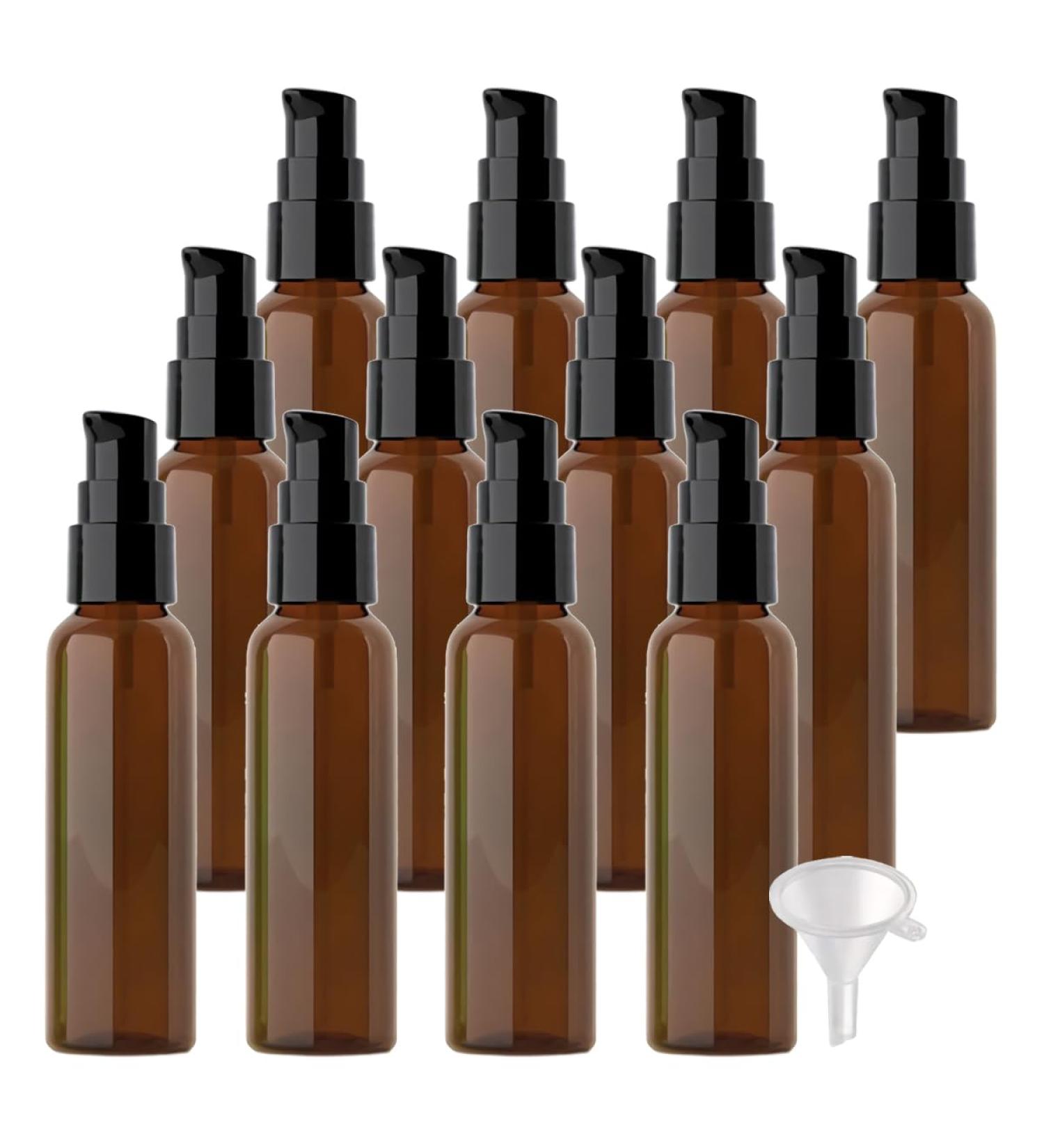 ZEOABSY 12 Pieces 60 ml Brown Lotion Bottles with Black Pump 60ml Empty PET Plastic Lotion Pump Bottle Cosmetic Gel Travel Container for Cosmetic Make up Cleaning + 2 x Funnel Brown 60ml - Buy Online on GoSupps.com
