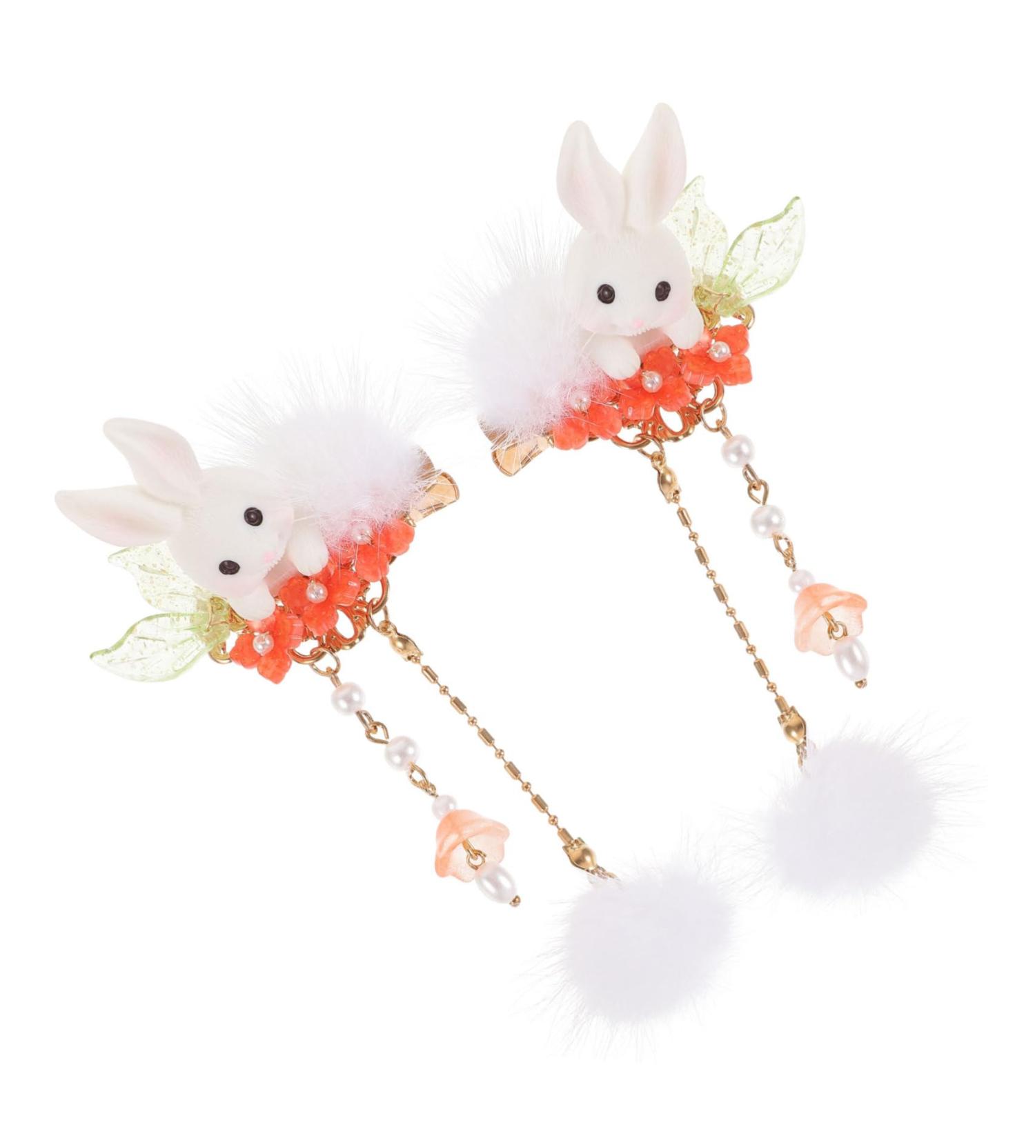 Gadpiparty 1 Pair bunny hairpin hanfu accessories rabbit hair pin furry balls barrettes chinese hanfu hair clips hair clips for toddlers lovely hair clips earphone the flowers Metal child - Buy Online on GoSupps.com