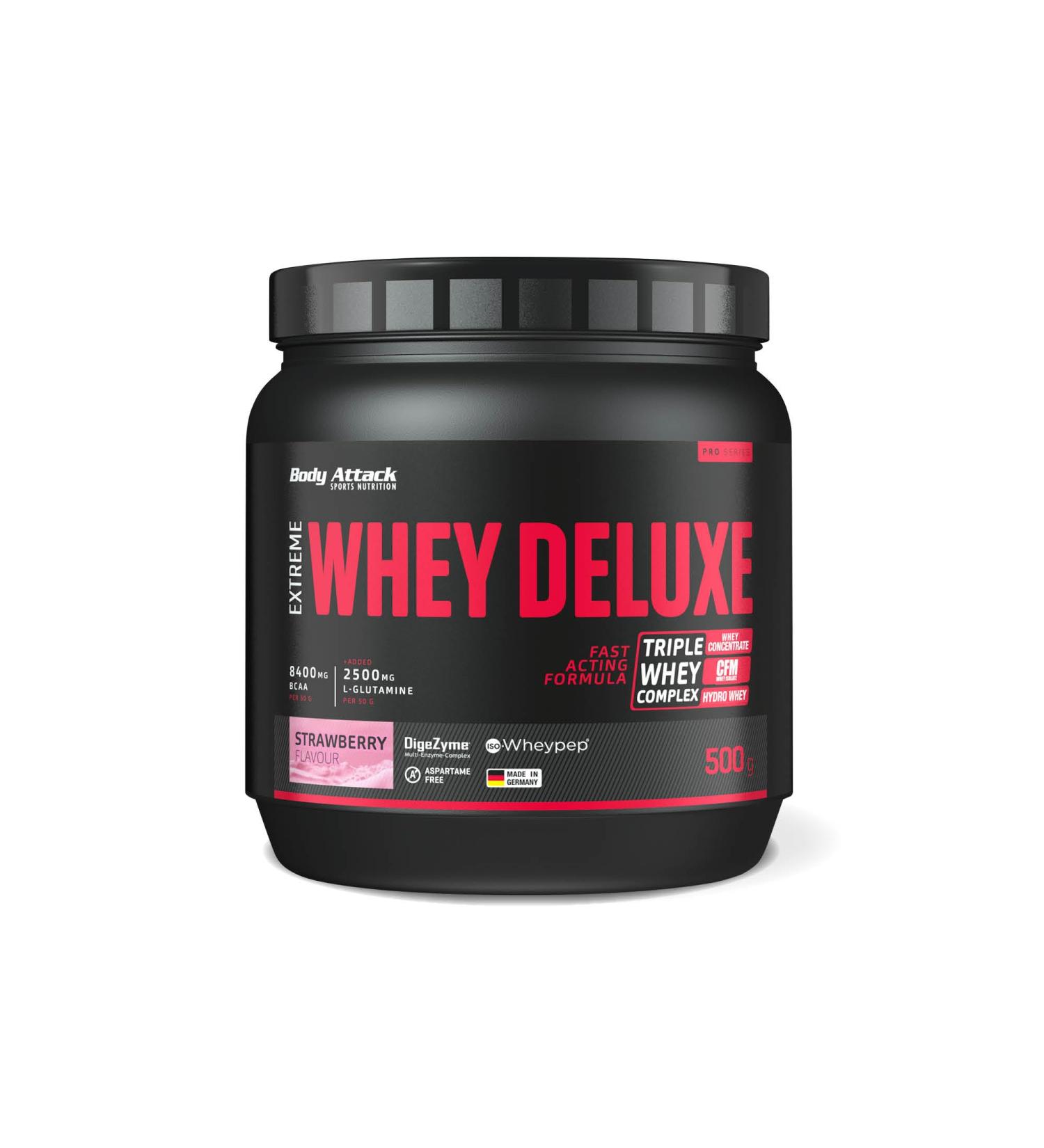 Body Attack Extreme Whey Deluxe - Strawberry Cream 500g | High-Quality Protein Powder with Amino Acids | CFM Whey Isolate | Low-Fat & Sugar | International Shipping - Buy Online on GoSupps.com