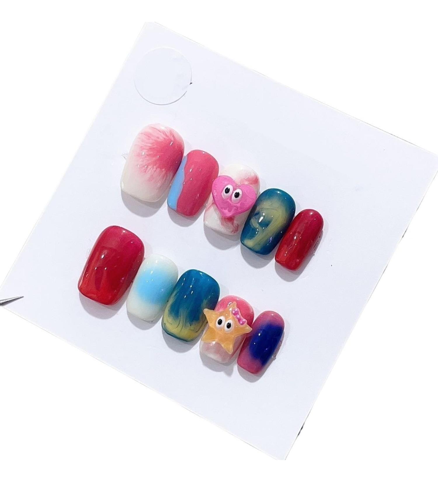 Handmade nail polish wearing candy colored halo dyed cartoon cute nail art daily nail patches(M)