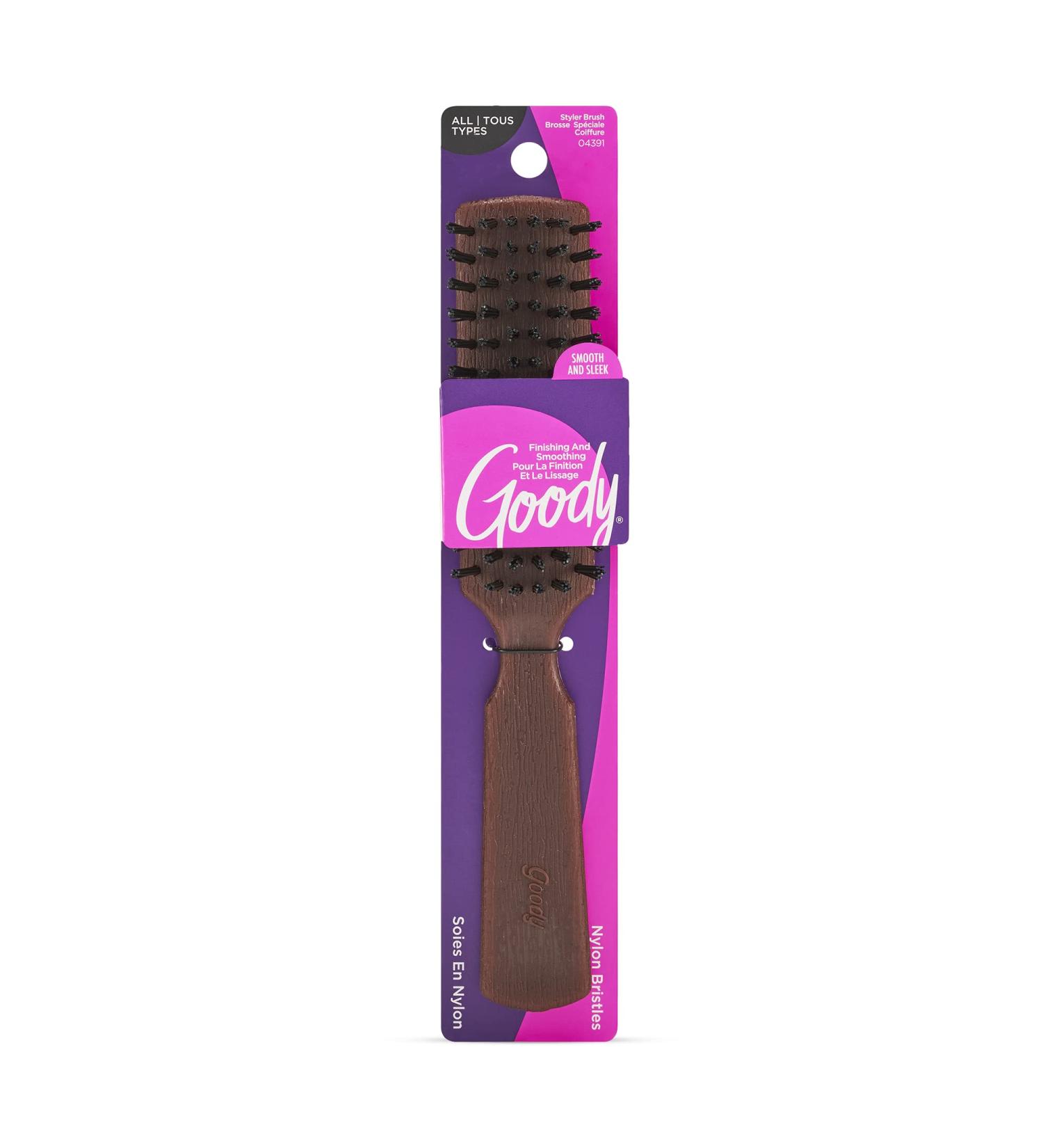 Goody Styler Brush - Finishing and Smoothing - Nylon Bristles - Suitable for All Hair Types - Woodgrain Design - 04391 - Buy Online on GoSupps.com