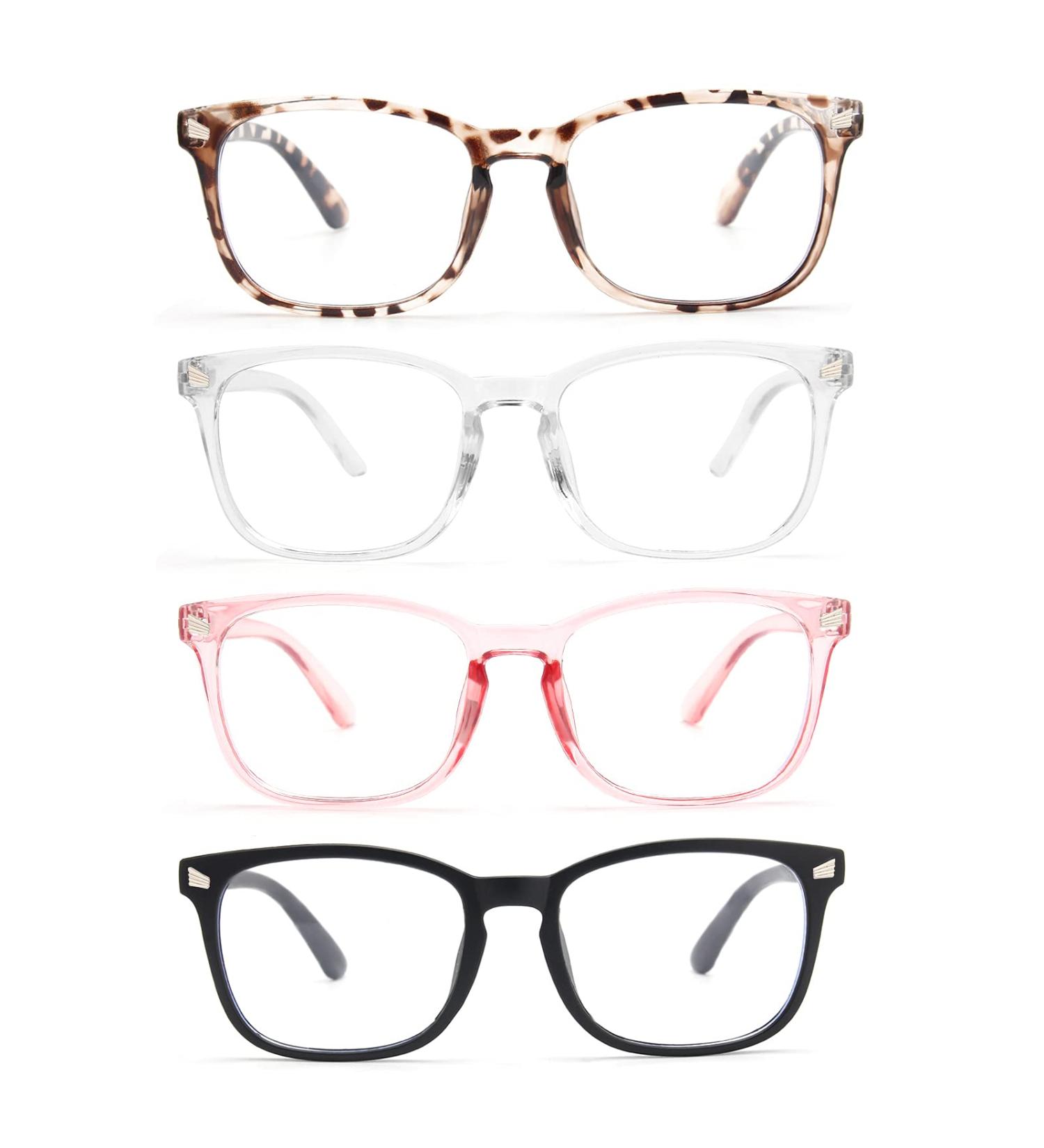 CCVOO 4 Pack Blue Light Blocking Reading Glasses 1.25 for Women/Men - Anti Headache/Glare/Eye Strain Readers - Light Black, Leopard, Clear Pink & Transparent - Buy Online on GoSupps.com