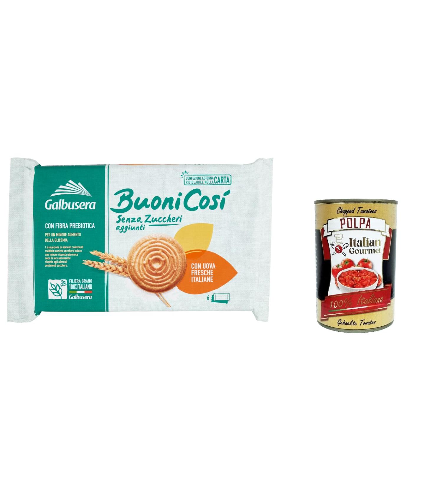 Galbusera BuoniCos Pack of 6 biscuits without added sugar with fresh Italian eggs 330 g + Italian Gourmet polpa 400 g - Buy Online on GoSupps.com