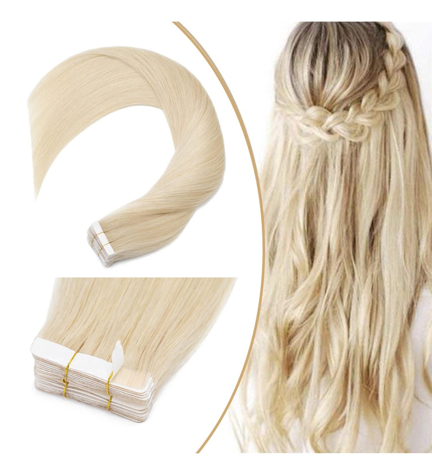UK Fashion Shop: Remy Real Hair Tape Extensions - 20pcs #60 Platinum Blonde 45cm (50g) - Buy Online on GoSupps.com