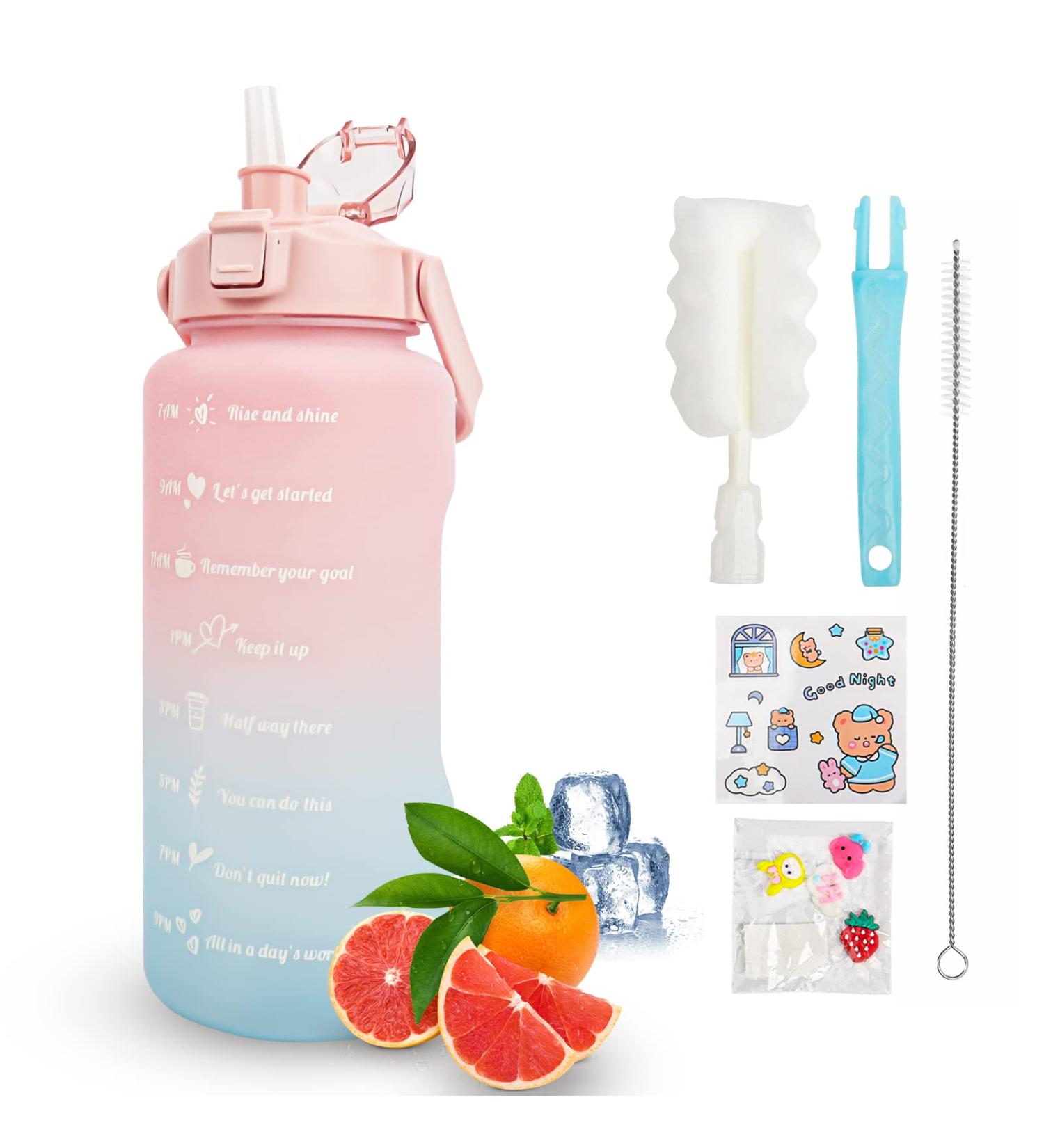 Ketiee 2L Drinking Bottle with Straw | BPA-Free Water Bottle with Time Marking | Leak-Proof Sports Bottle for Fitness Camping Yoga & Travel (Pink/Blue) - Buy Online on GoSupps.com