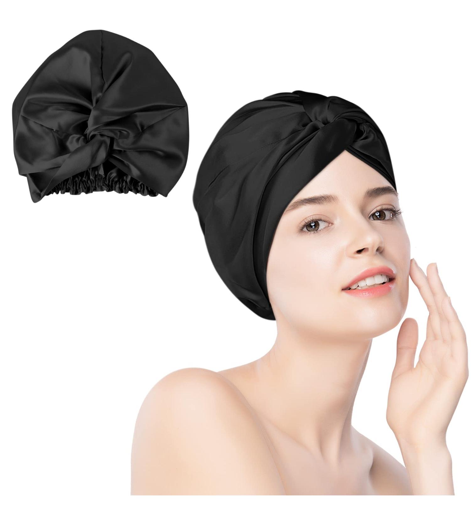 Arqumi Double-Layer Large Satin Sleep Bonnet for Women - Black - Buy Online on GoSupps.com