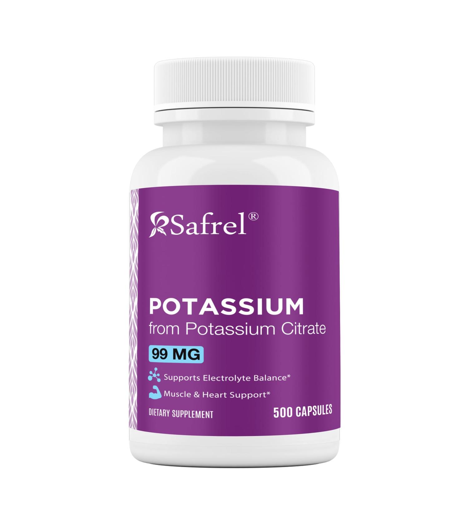 Safrel | Potassium Citrate Capsules | 500 mg Potassium Citrate + 99 mg Potassium | 500 Servings | Electrolyte Balance Support | Vegan Non-GMO | Gluten Free Halal - Buy Online on GoSupps.com