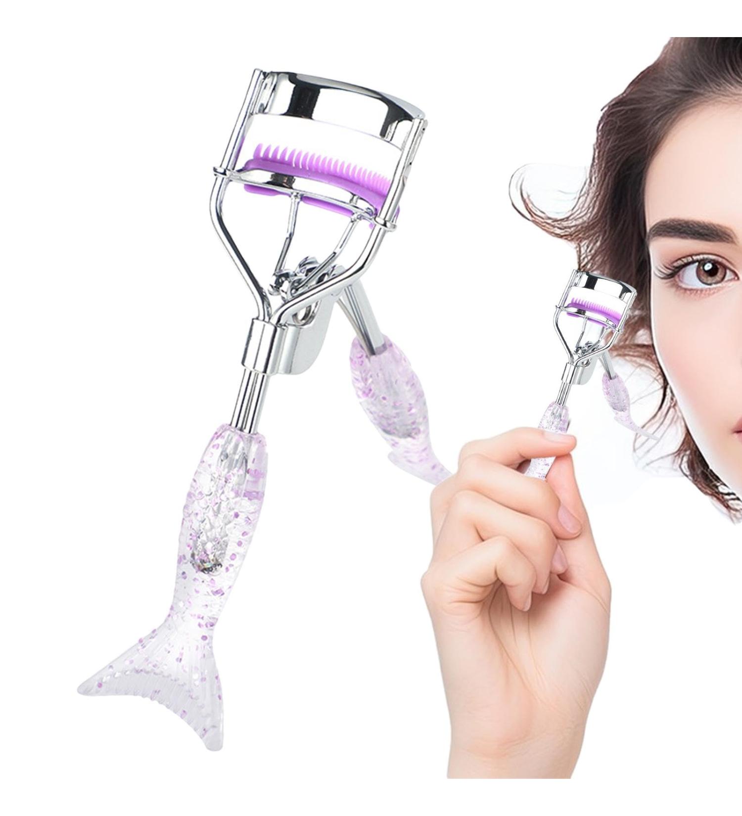Fovolat Small Eyelash Curler | Precision Fish Tail Shape Lash Curler with Comb Teeth Portable Makeup Supplies Beautiful Ergonomic Eyelash Tools for Eye-Opening Lifted Lashes A4 Chrome Plated With Purple Comb Purple Mermaid - Buy Online on GoSupps.com