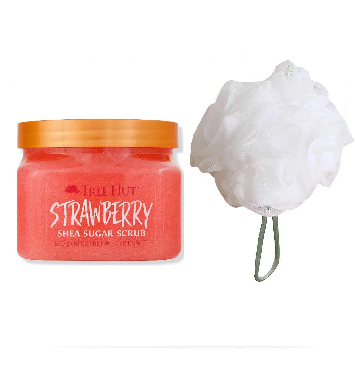 Tree Hut Strawberry Shea Sugar Scrub Set - Body Scrub with Real Sugar, Certified Shea Butter & Strawberry | Hydrating Exfoliating Scrub with Loofah - Buy Online on GoSupps.com