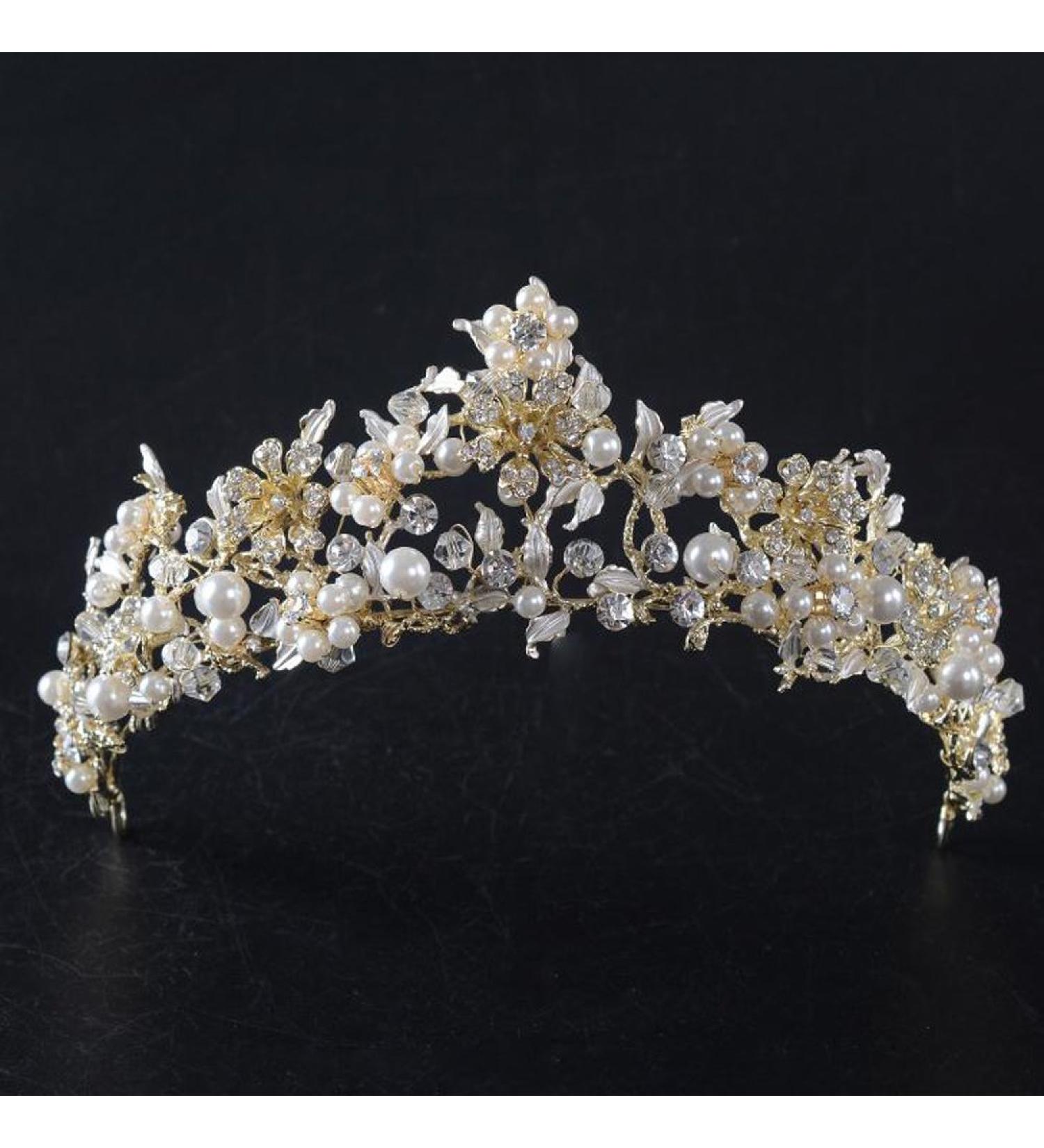 FXmimior Vintage Gold Flower Bead Crystal Tiara Headband for Bridal Wedding - Buy Online on GoSupps.com
