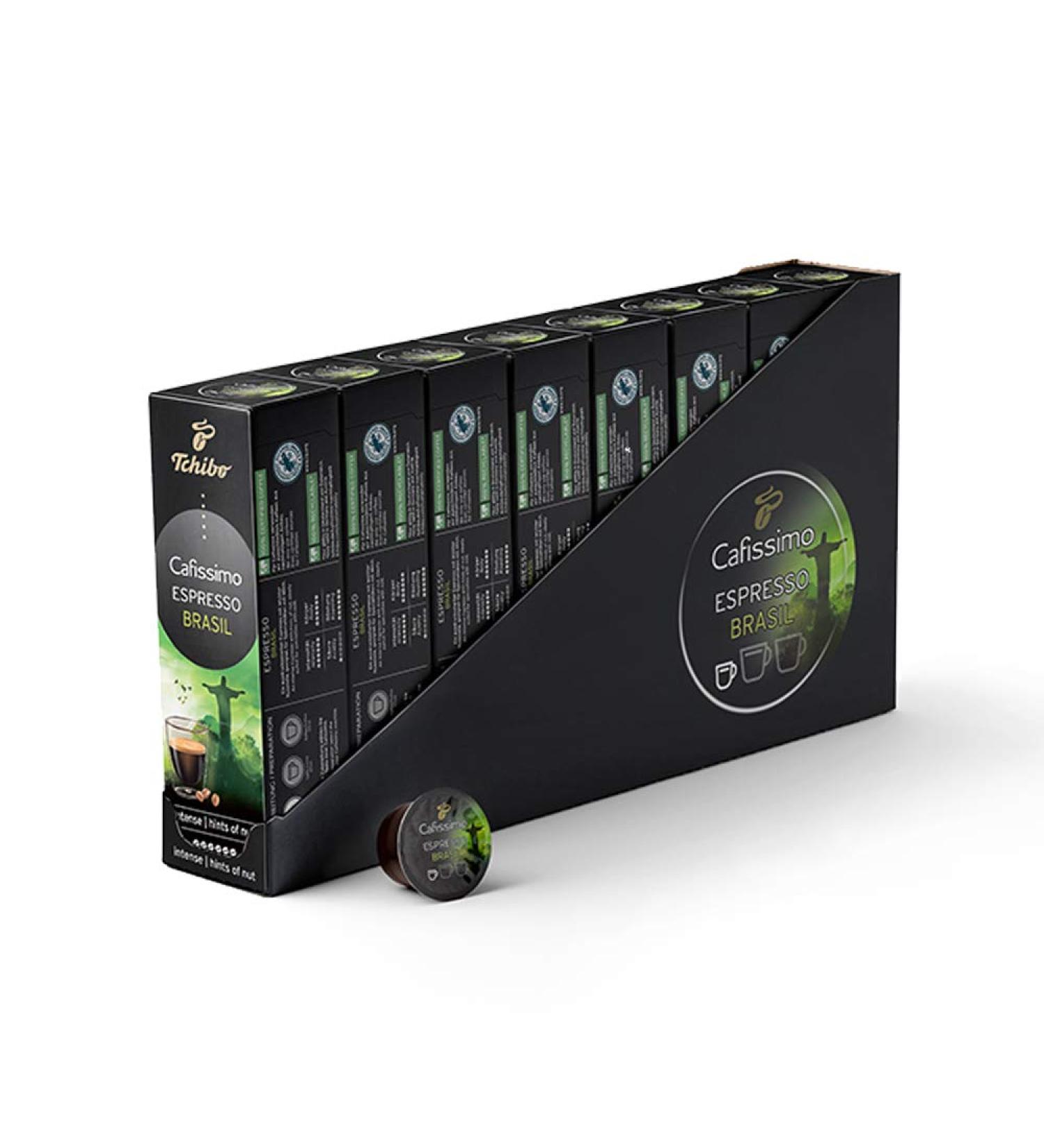 Tchibo Cafissimo Espresso Brasil Coffee Capsules - 80 Piece Sustainable & Fair Trade Storage Box | 8 Pack of Expressive Nut Grade Flavors - Buy Online on GoSupps.com