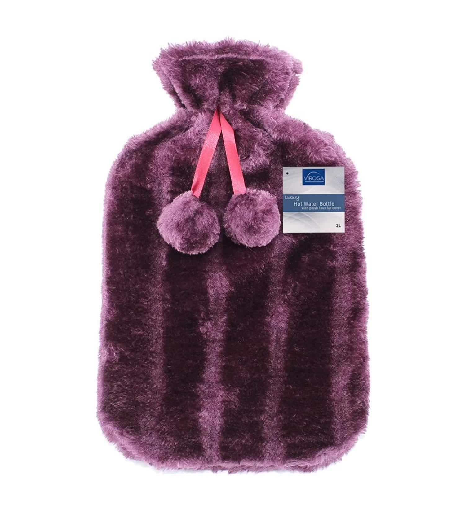 VIROSA Large 2L Hot Water Bottle with Premium Cozy Fluffy Cover - Relief from Back, Neck, and Leg Pain/Cramps (Violet) - Buy Online on GoSupps.com