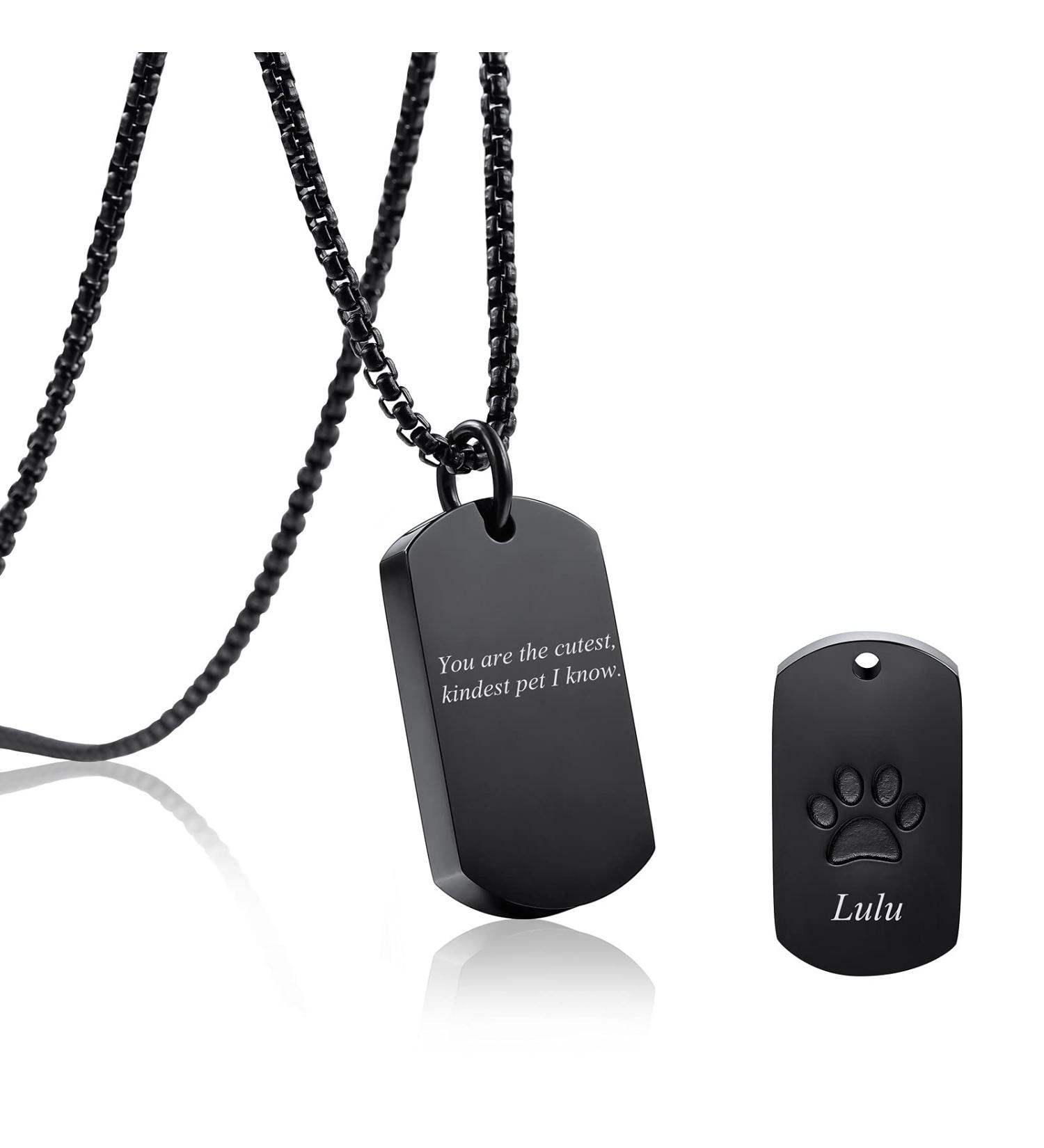 BLUE Personalized Ash Urn Pendant Necklace for Pets | Custom Photo & Text Memorial Jewelry | Black Paw Print Dog Cat Urn - Buy Online on GoSupps.com