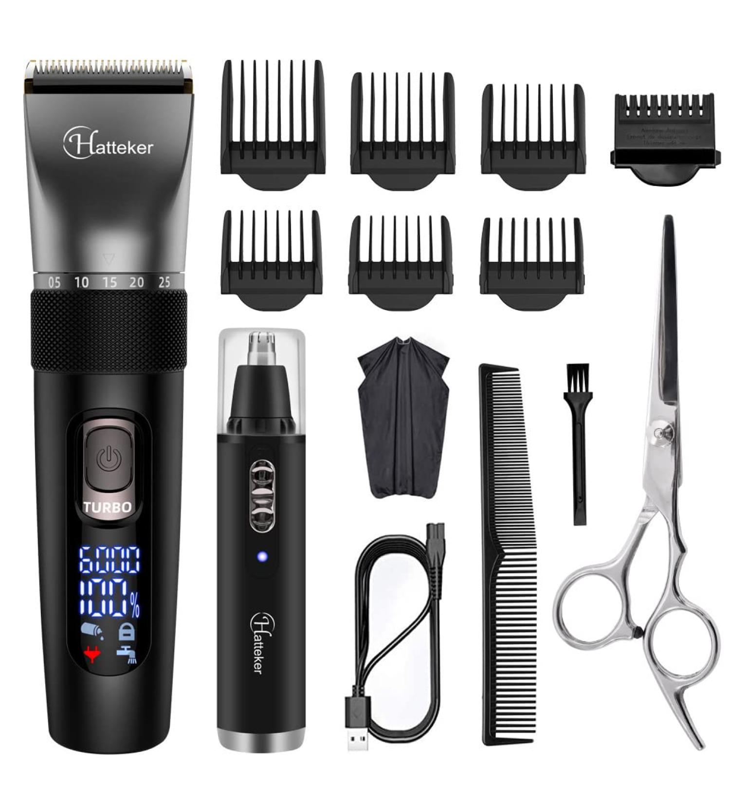 Hatteker Cordless Hair Clipper Beard Hair Trimmer Hair Cutting Kit for Men Women Kids Barber Clippers Nose Hair Trimmer IPX7 Waterproof Professional Black - Buy Online on GoSupps.com