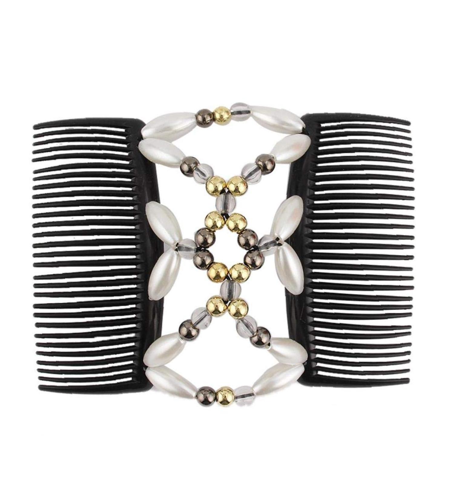Beads Hair Combs Magic Elastic Hair Clips Stretchy Hair Comb Double Clips for Female Girls Hair Accessory - Buy Online on GoSupps.com
