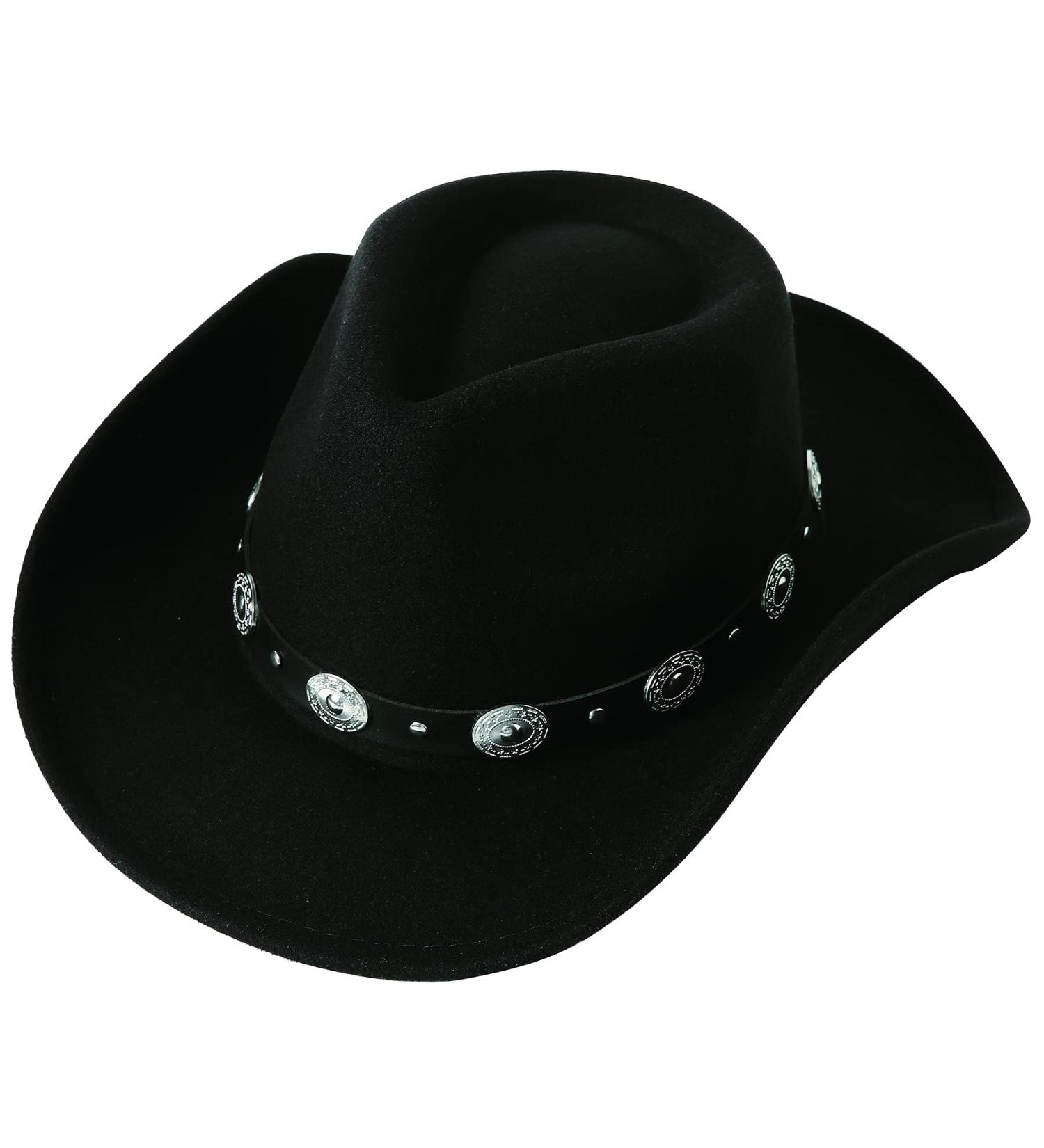 Lanzom Wide Brim Felt Western Cowboy Hat with Belt Buckle - Black (Medium) - Buy Online on GoSupps.com