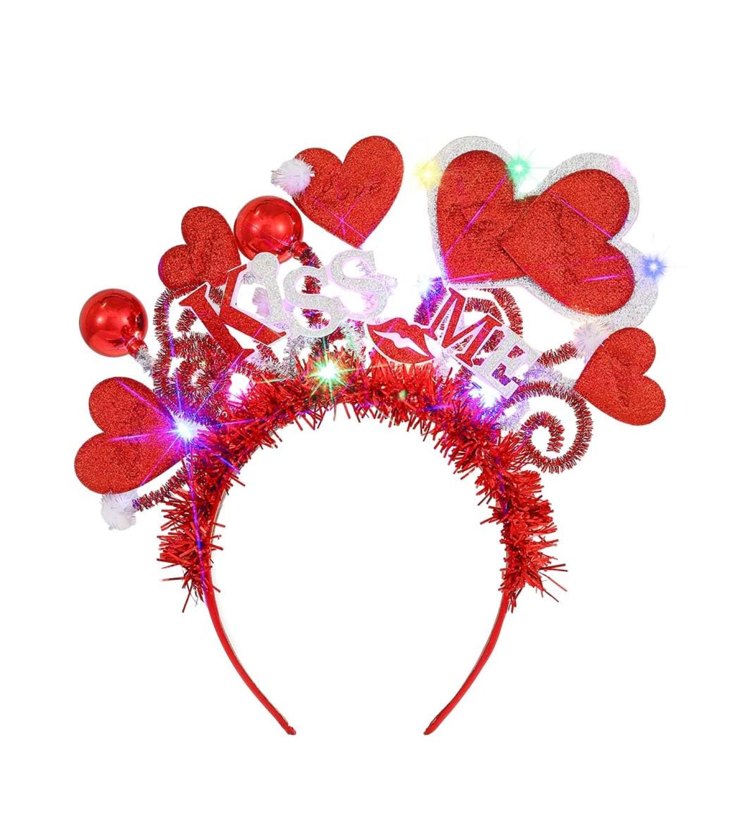 Vatocu LED Valentine's Day Headband Luminous Heart Headpiece Red Lips Headband Sequins Heart Hair Accessories for Holiday Wedding Birthday Party Gift - Buy Online on GoSupps.com