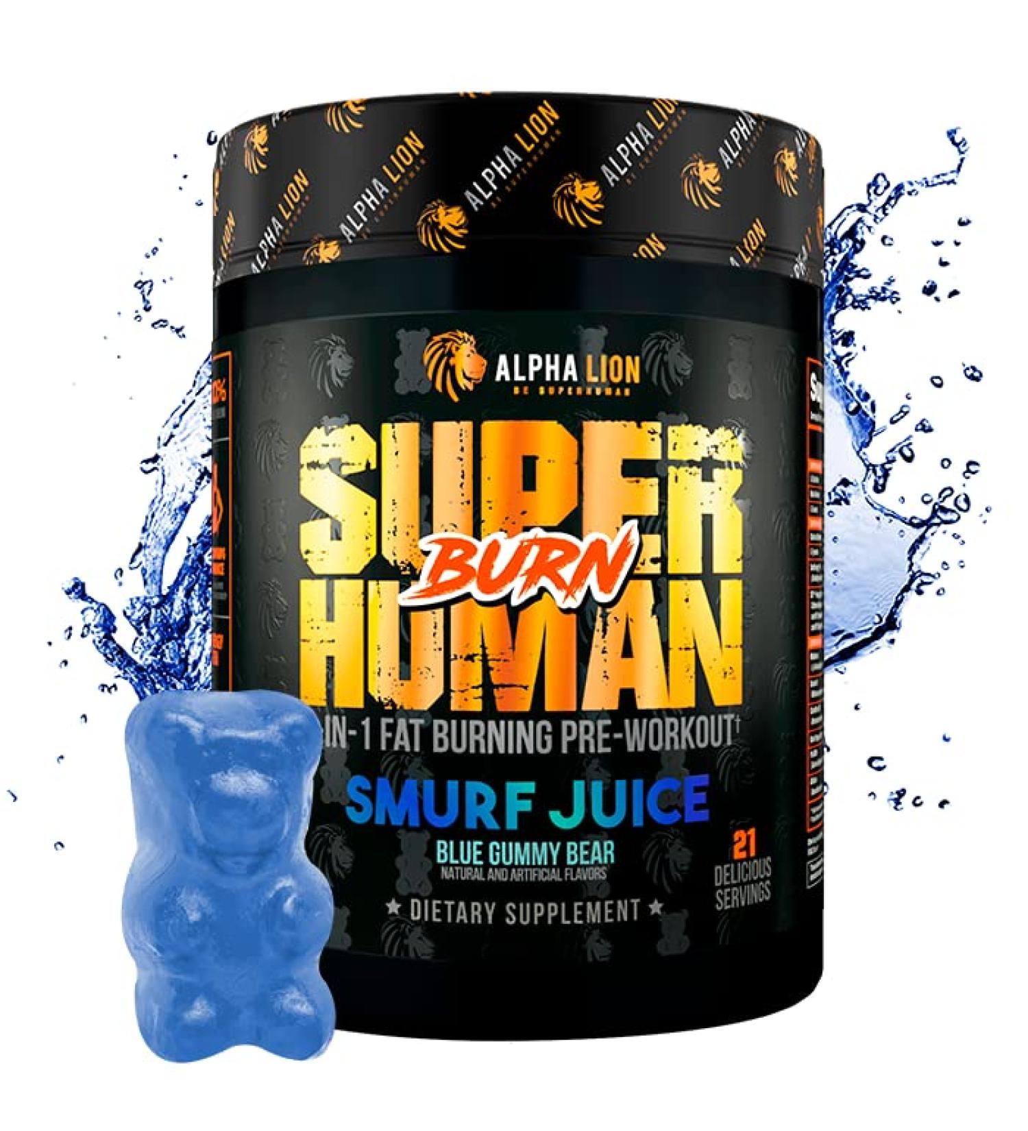 ALPHA LION Superhuman Burn Metabolism Booster Pre Workout - Blue Gummy Bear Flavor | Weight Loss Supplement with Appetite Suppressant, Fat Loss Support, Energy & Focus Powder - 21 Servings - Buy Online on GoSupps.com