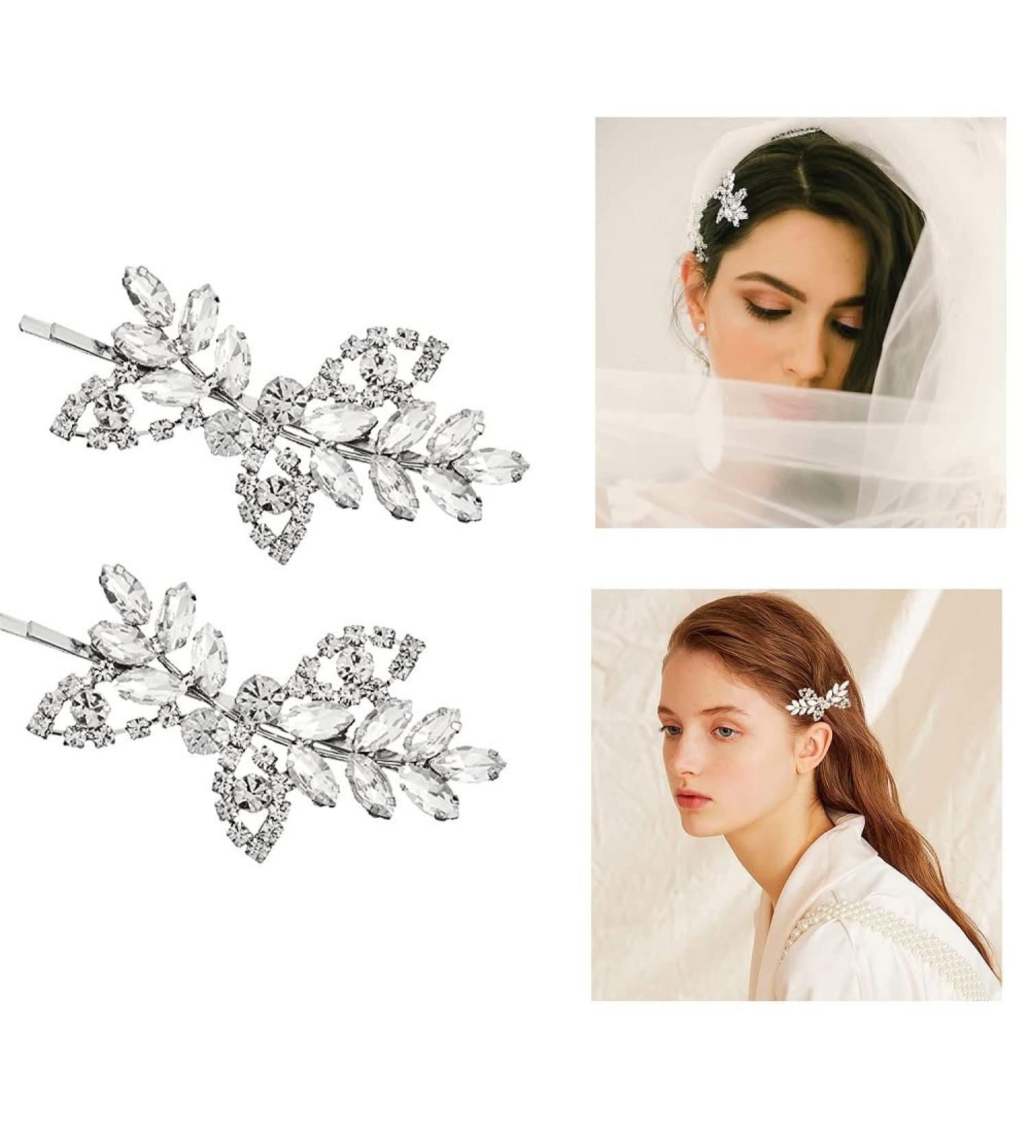 CAEEKER Rhinestone Bridal Hair Clips 2 PCS Flower Leaf Wedding Hairpin Pearl Crystal Hair Clips Diamond Hair Barrettes Hair Slides Elegant Bridal Hair Accessories for Women Girls Bridal (Silver) - Buy Online on GoSupps.com