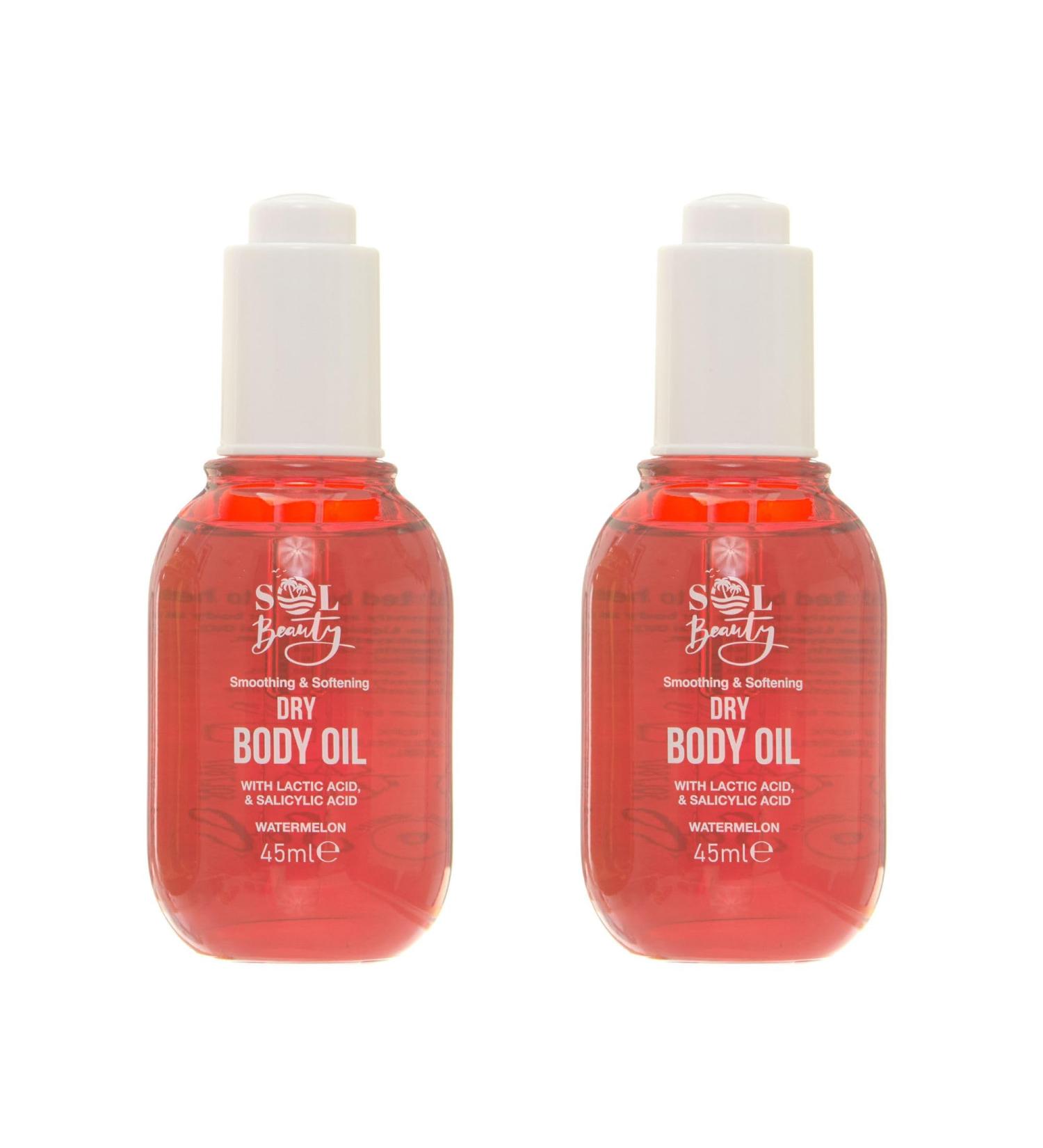 Sol Beauty Drying Body Oil Watermelon Scent Helps Hydrate and Soften Skin Vegan Friendly Lightweight Moisturizer 2 x 45ml - Buy Online on GoSupps.com