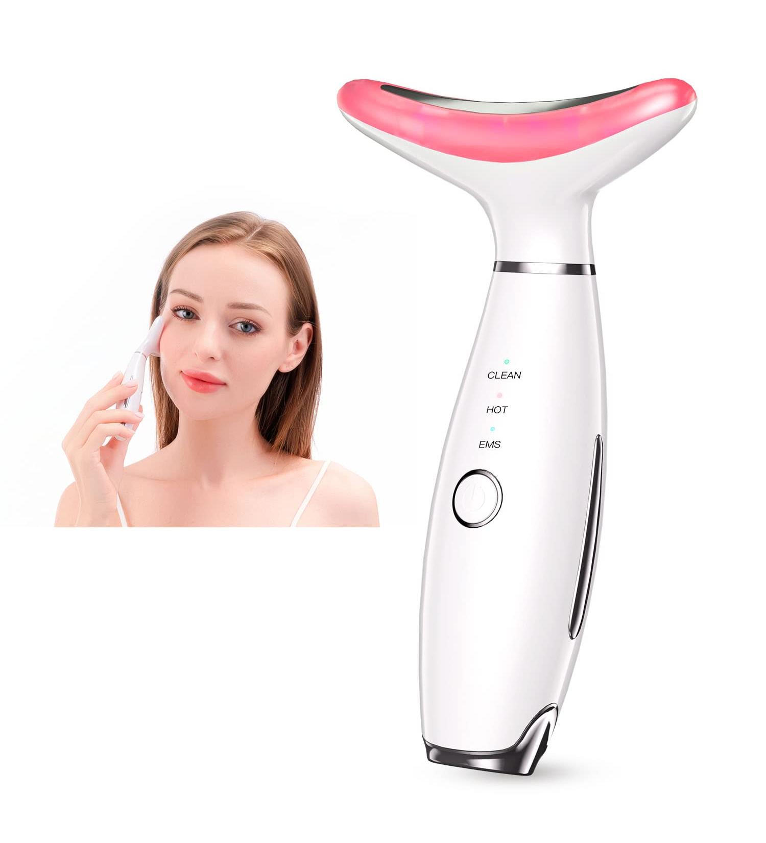Anti-Wrinkles Face Neck Massager - Vibration Facial Device with Triple Action Modes for Tightening and Smoothing Skin - White - Buy Online on GoSupps.com