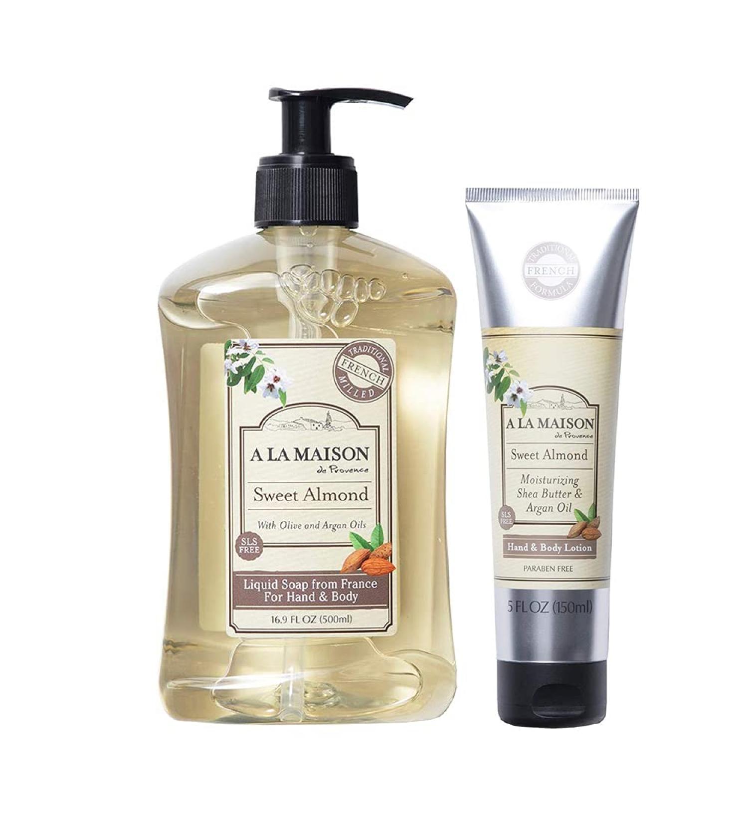A LA MAISON de Provence Sweet Almond Liquid Hand Soap & Body Lotion | French Milled Moisturizer for Dry Skin | 16.9 oz & 5 oz | Natural Skincare - Buy Online on GoSupps.com