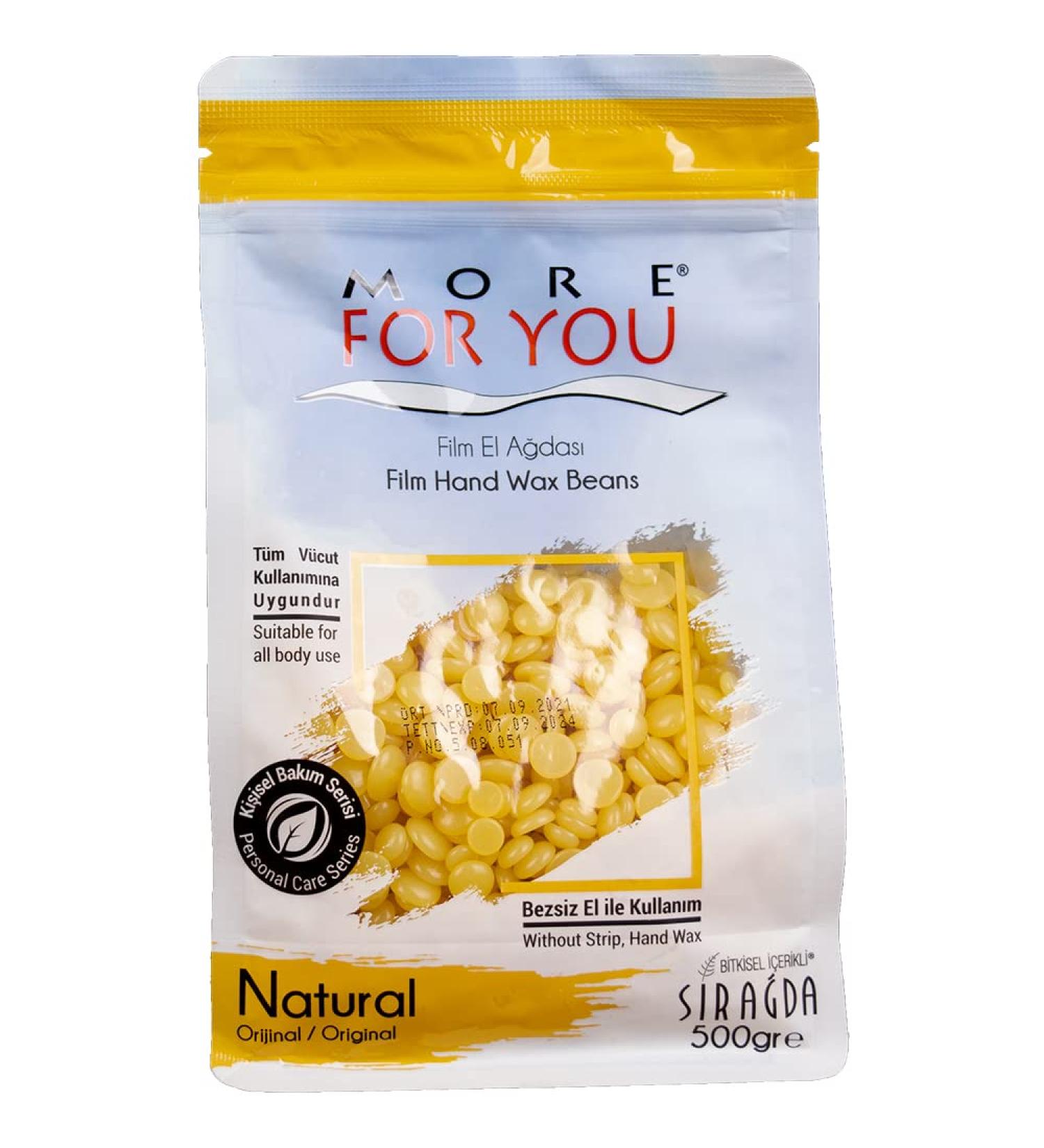 More For You Film Hand Wax Beans Natural Yellow 500g - Hot Wax Hair Removal by Sir Agda - Effective Depilatory Solution - Buy Online on GoSupps.com