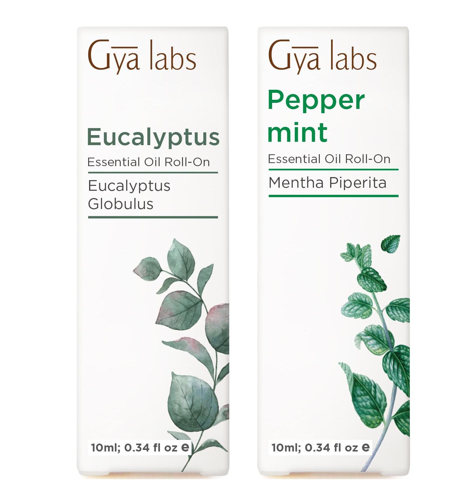 Eucalyptus & Peppermint Roll On Set - Essential Oils Aromatherapy Roll On with Essential Oil Set - 2x0.34 fl oz - Gya Labs - Buy Online on GoSupps.com