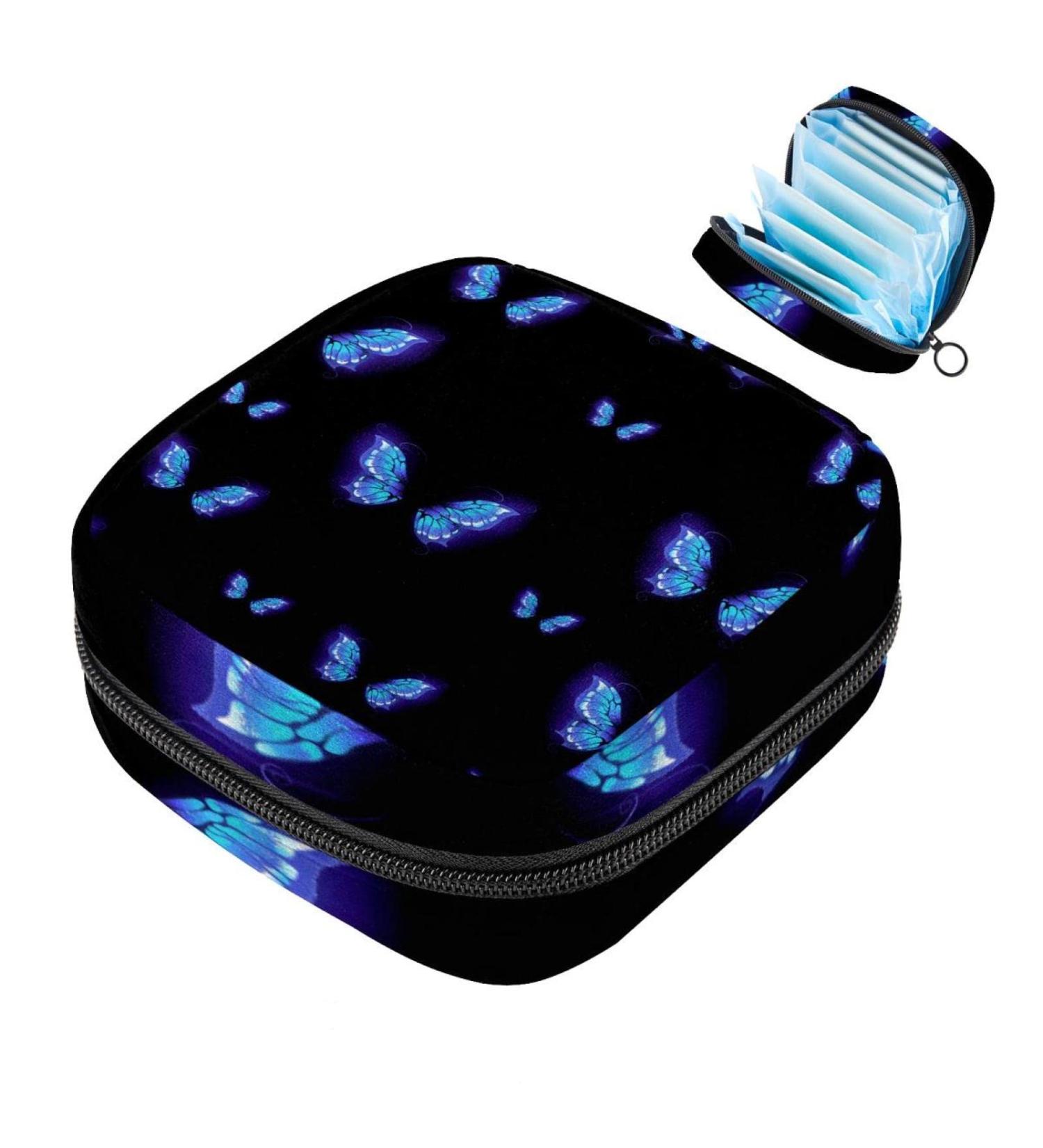 Shiny Blue Butterfly Sanitary Napkin Storage Bag | Portable Menstrual Cup & Female Hygiene Pockets - Ideal for First Periods - Buy Online on GoSupps.com