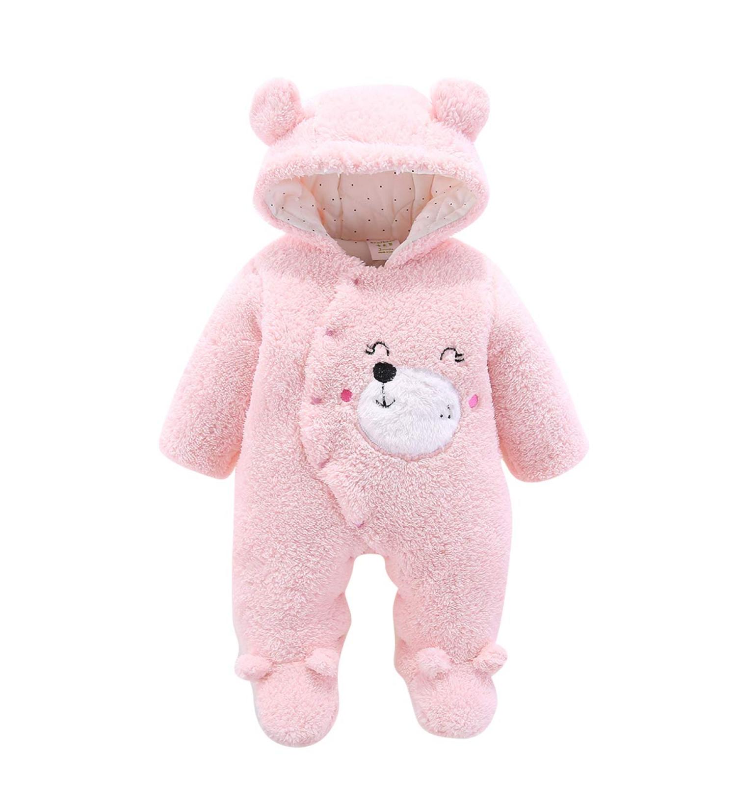 Newborn Cartoon Bear Snowsuit | Baby Winter Coat Footed Romper | Pink 9-12 Months - Buy Online on GoSupps.com