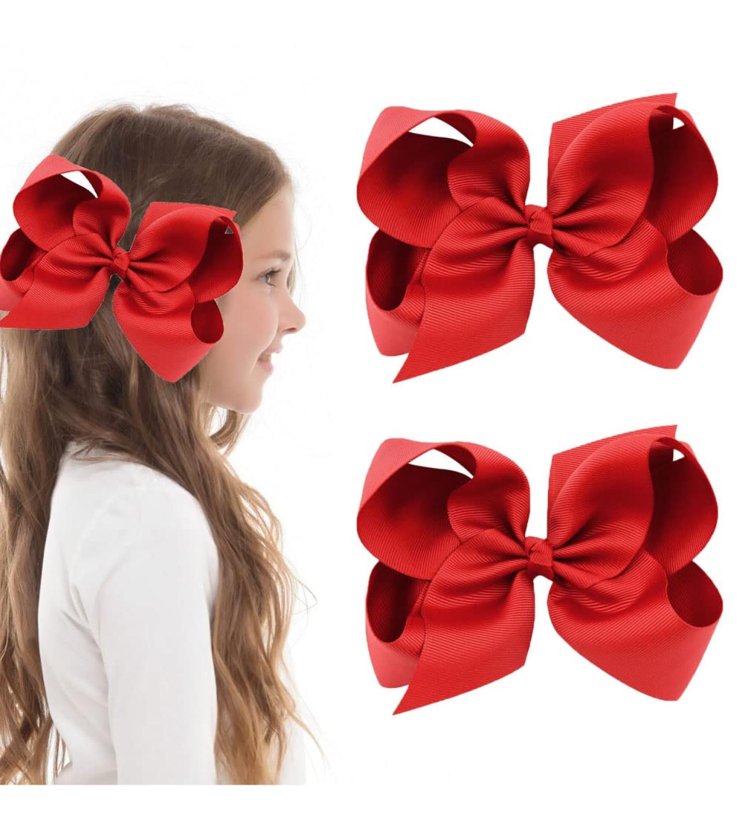 2Pcs 6 Inch Large Grosgrain Ribbon Red Hair Bows Barrettes Clip for Girls | School Hair Accessories for Toddlers & Teens - Buy Online on GoSupps.com
