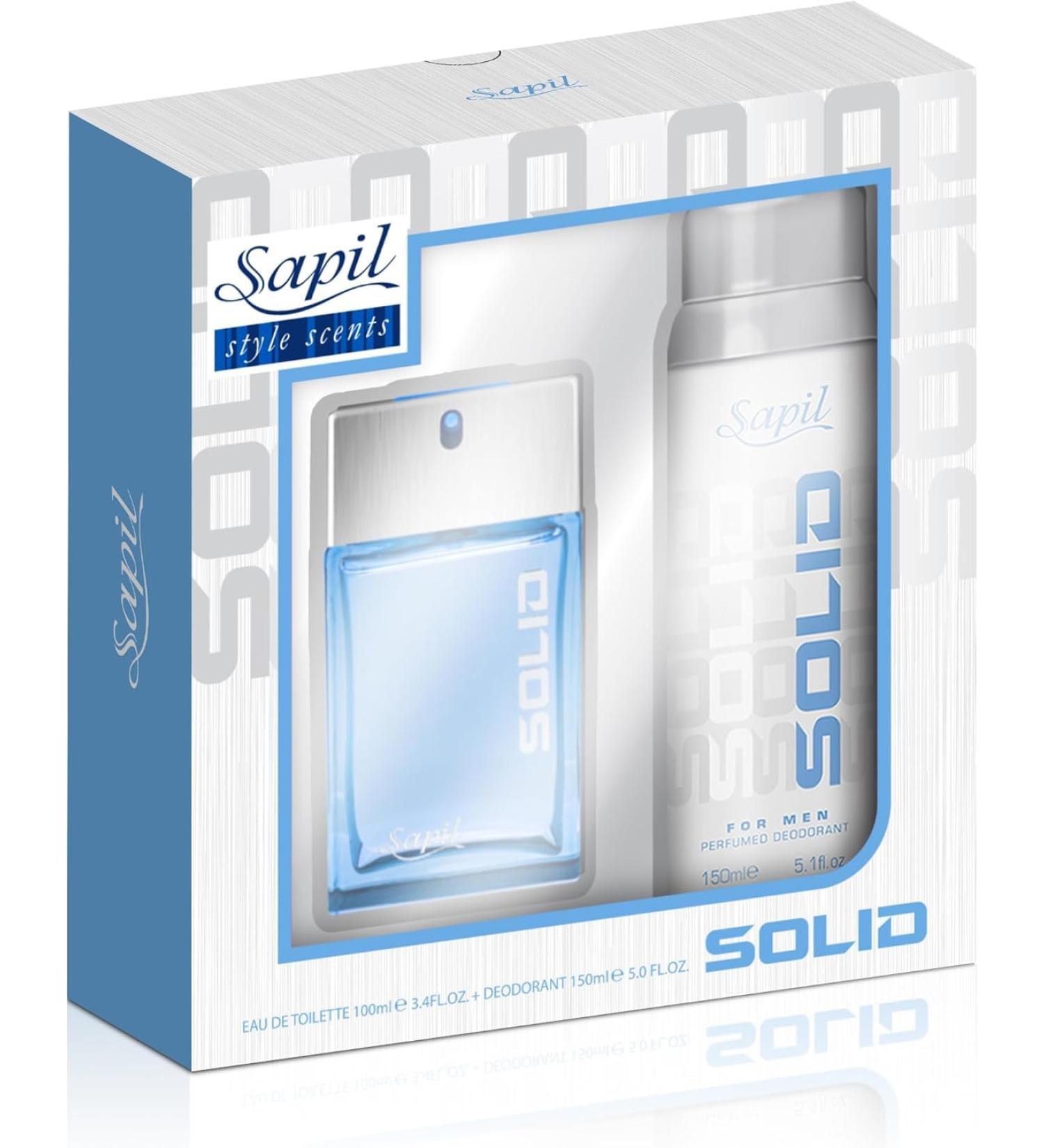 Sapil Solid - Eau De Toilette and Deodorant Spray For Men - Evokes Power and Sensuality - Opens with Fresh and Citrus Notes - Beautiful Giftset Box - Perfect for Gift Giving Occasion- 2 Pc - Buy Online on GoSupps.com