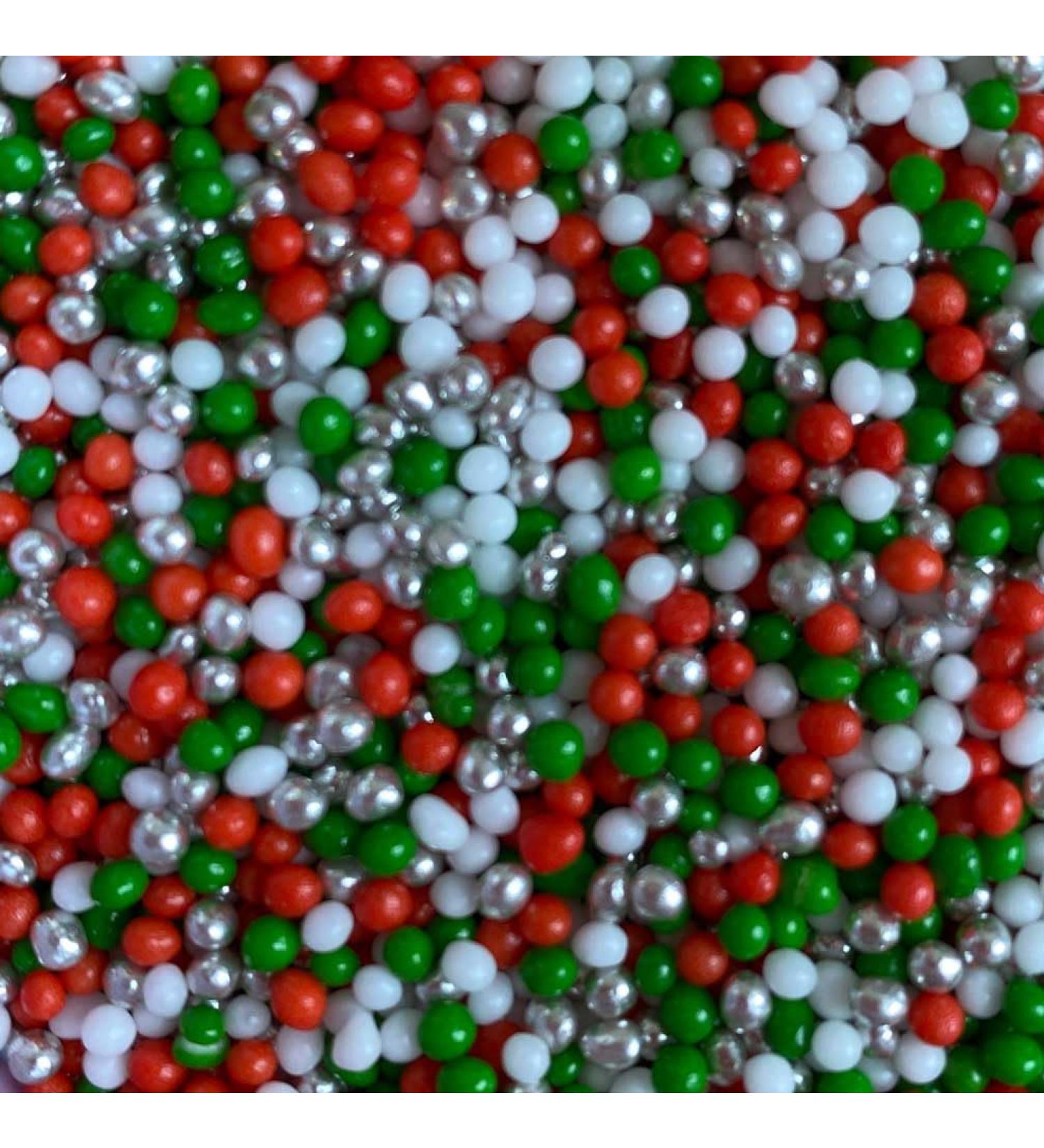 Christmas Twinkle Red, Green & White 2mm Pearls Cake Topper Sprinkles - 30g Edible Sugar Decorations for Xmas Themed Party Cakes - Buy Online on GoSupps.com