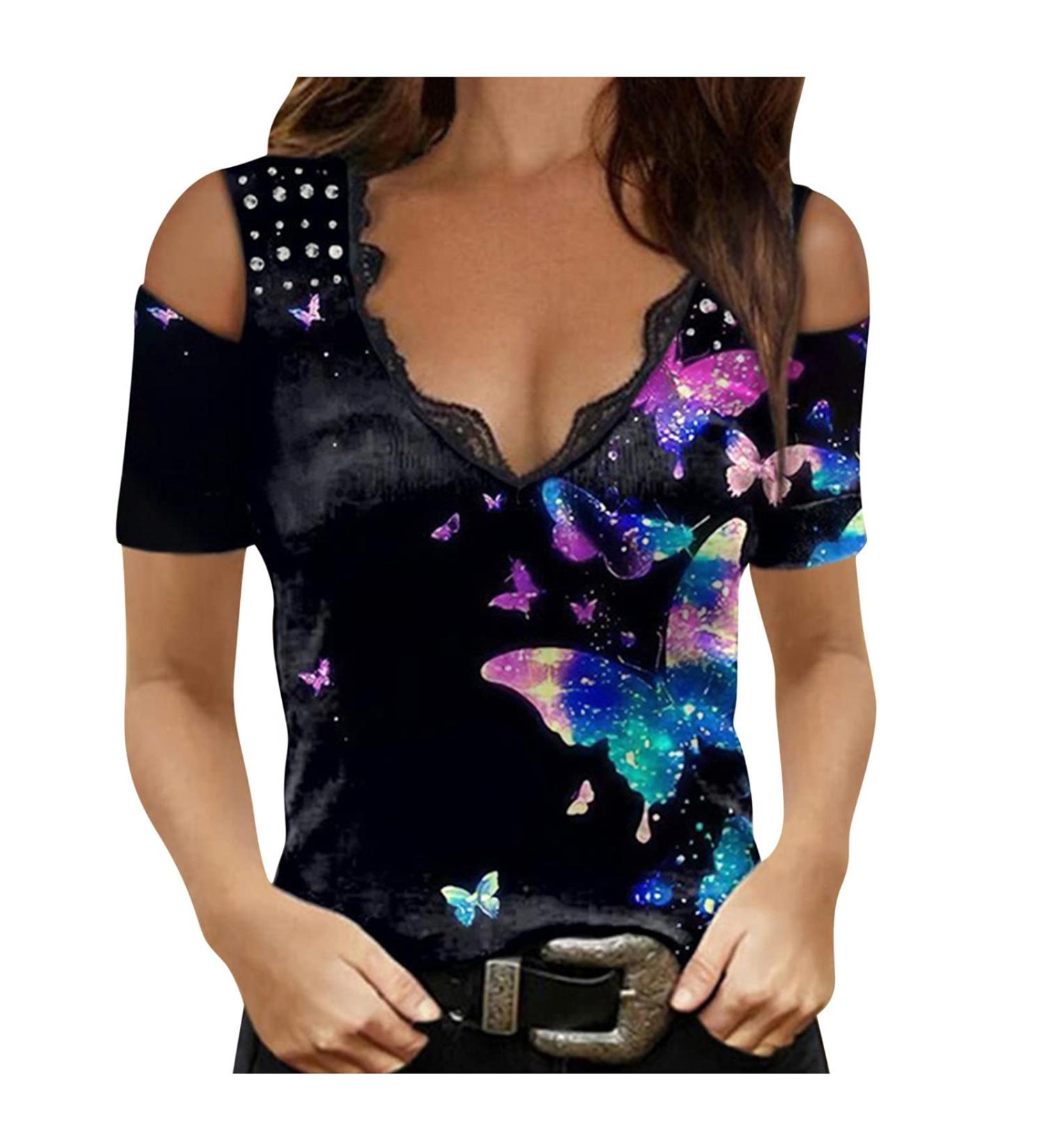 Women's Black Lace V Neck Tank Top - Floral Printed Sleeveless Blouse - XX-Large - Buy Online on GoSupps.com