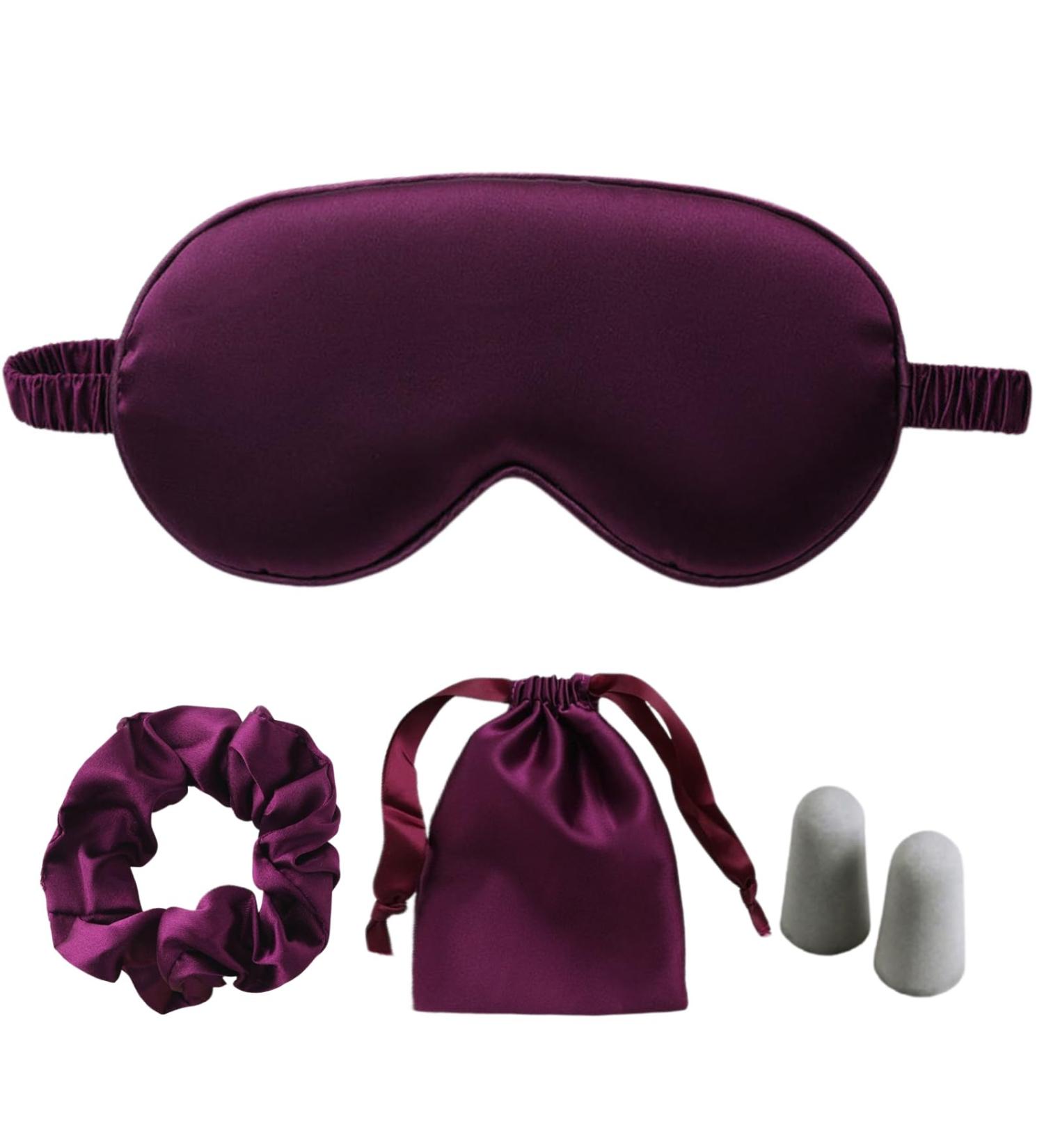 Silk Satin Sleeping Eye Mask - Dark Purple Soft & Breathable Blackout Eye Cover for Travel & Weddings | Ideal Gift for Women & Men - Buy Online on GoSupps.com