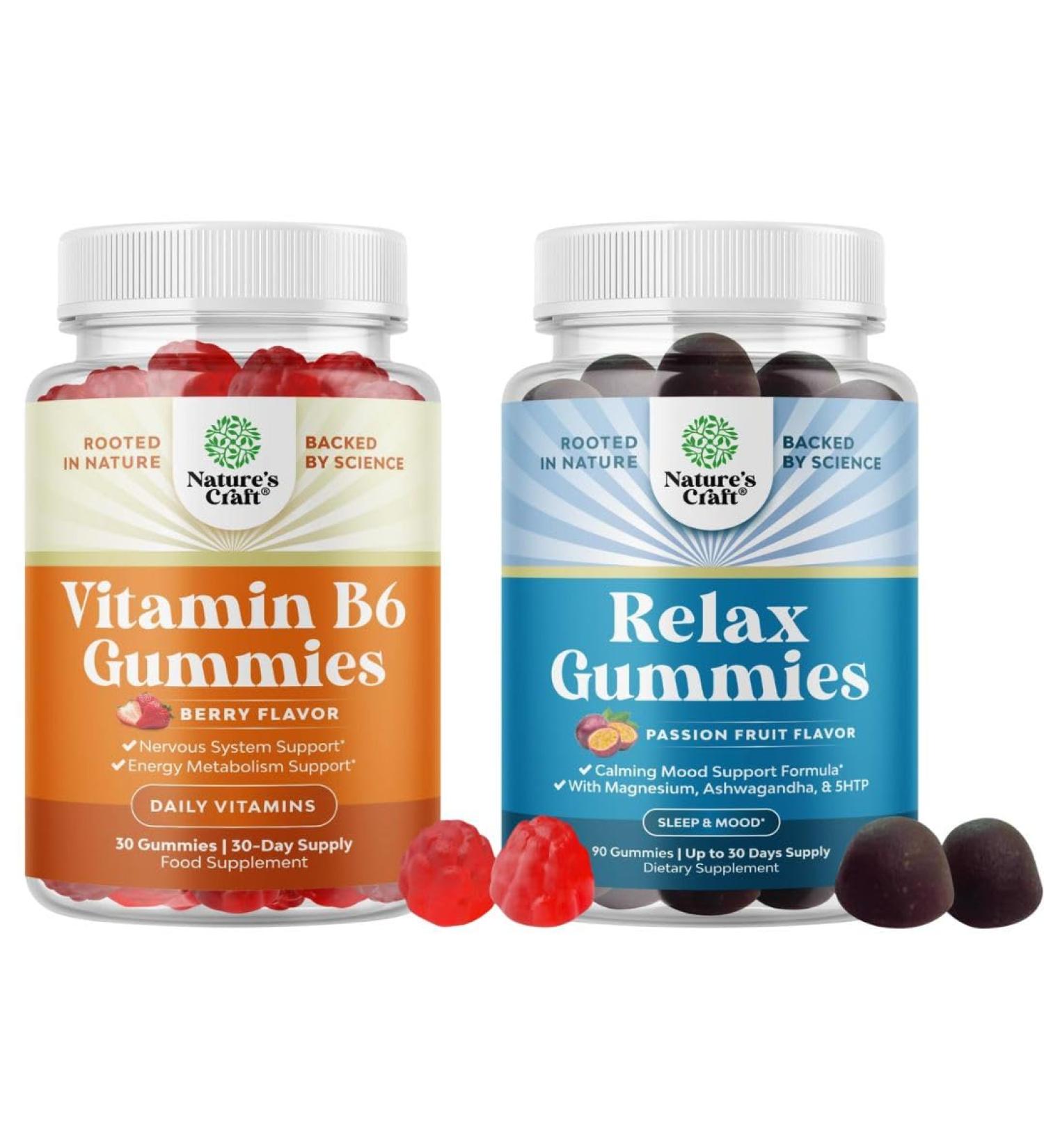 Bundle of Potent Vitamin B6 Gummies for Adults - Vitamin B Complex Supplements for Nervous System and Pure Calm and Relaxing Magnesium Supplement - Magnesium for Stress Support & Rest Ease for Adults - Buy Online on GoSupps.com