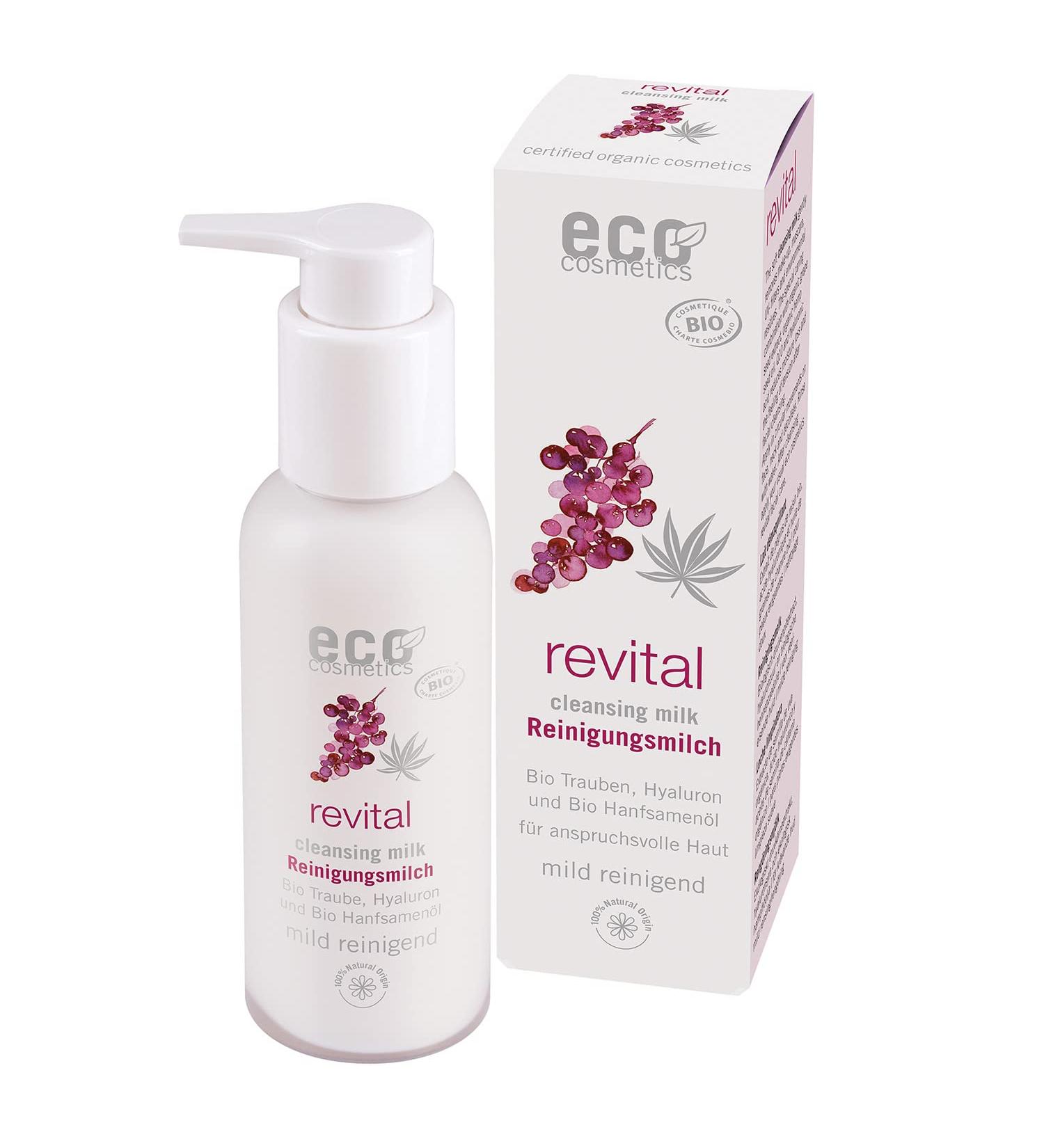 Eco Cosmetics Eco Revital Cleansing Milk 100ml with Organic Grape Seed Extract Hyaluron & Organic Hemp Seed Oil - Cosmos Organic