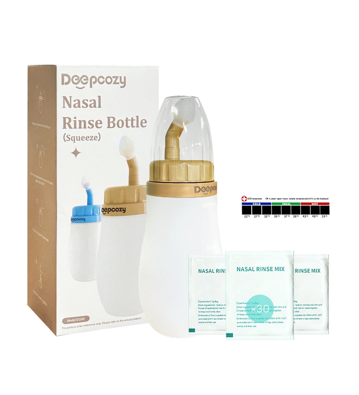 Soft Tip Neti Pot Squeeze Bottle for Adults & Kids - 300ml Nasal Wash with 30 Saline Packets | Sinus Rinse & Pressure Irrigation - Buy Online on GoSupps.com