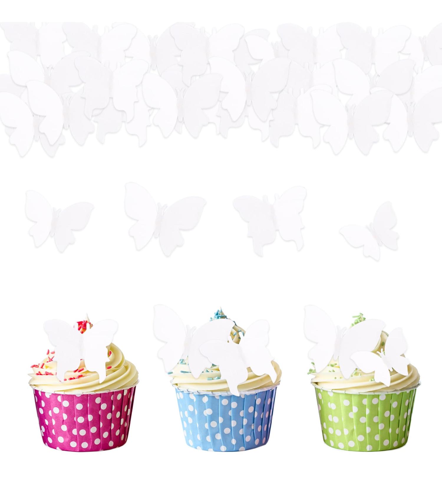 Alegre Edible Butterflies for Cakes - 50 White Decorative Muffin & Birthday Cake Toppers - Buy Online on GoSupps.com