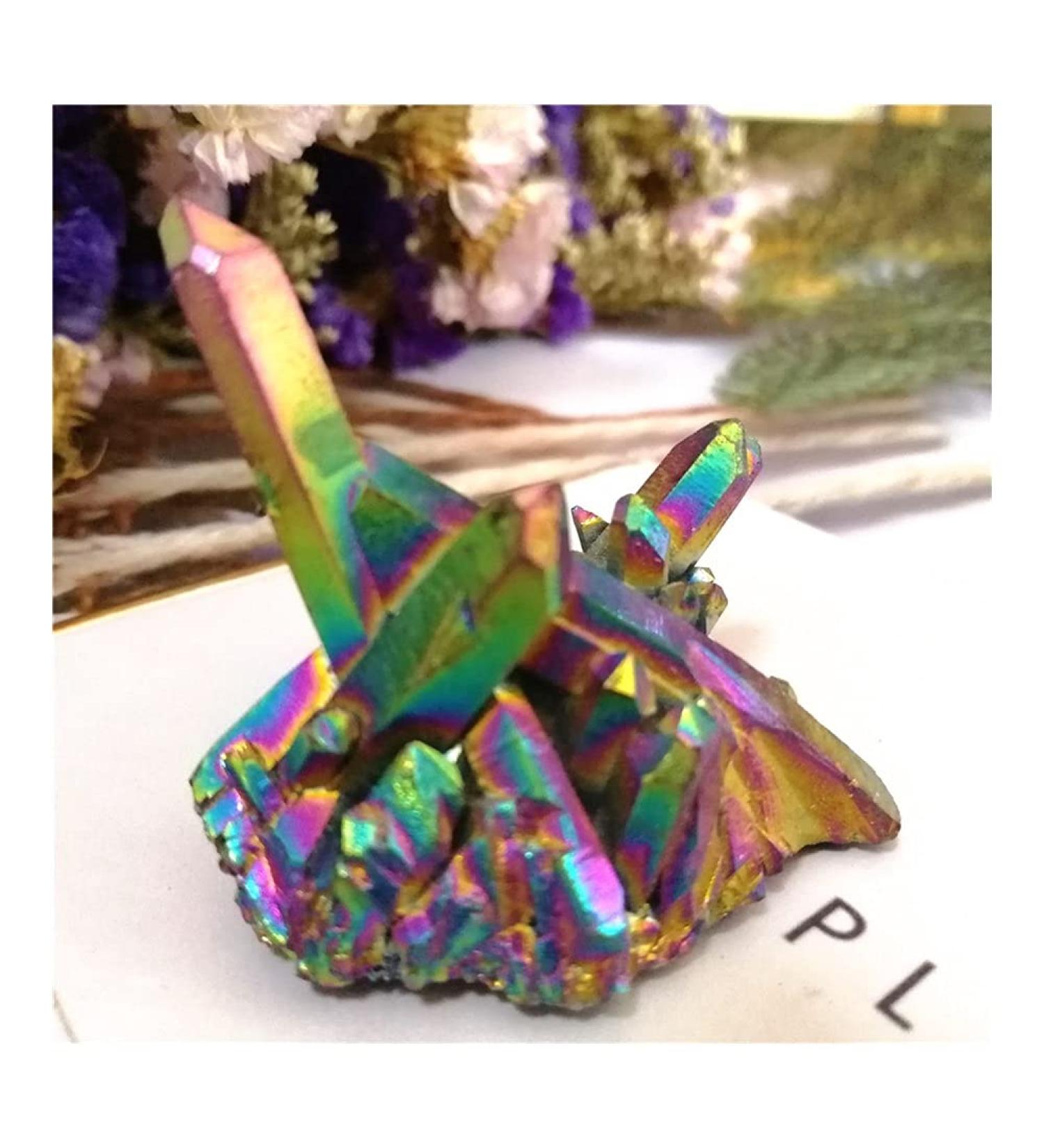 Natural Crystal Rough Natural Quartz Stones Specimen Rainbow Angel Aura Crystal Cluster Electroplating Titanium Coating Quartz Cluster Stone (Size : 150g) - Buy Online on GoSupps.com