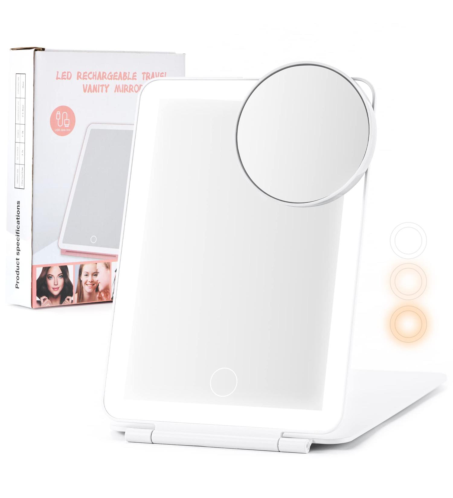 DTBG 10X Magnifying Travel Makeup Mirror with Dimmable LED Light - USB Rechargeable Portable Cosmetic Mirror for Women (White) - Buy Online on GoSupps.com