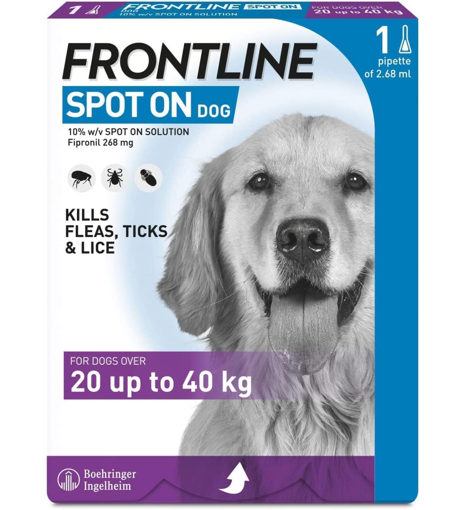 Frontline Spot On Flea Treatment For Dogs 20-40kg 1 pipettes Flea And Tick Treatment For Dogs Frontline Flea Treatment For Dogs Frontline Spot On For Dogs Frontline For Dogs - Buy Online on GoSupps.com