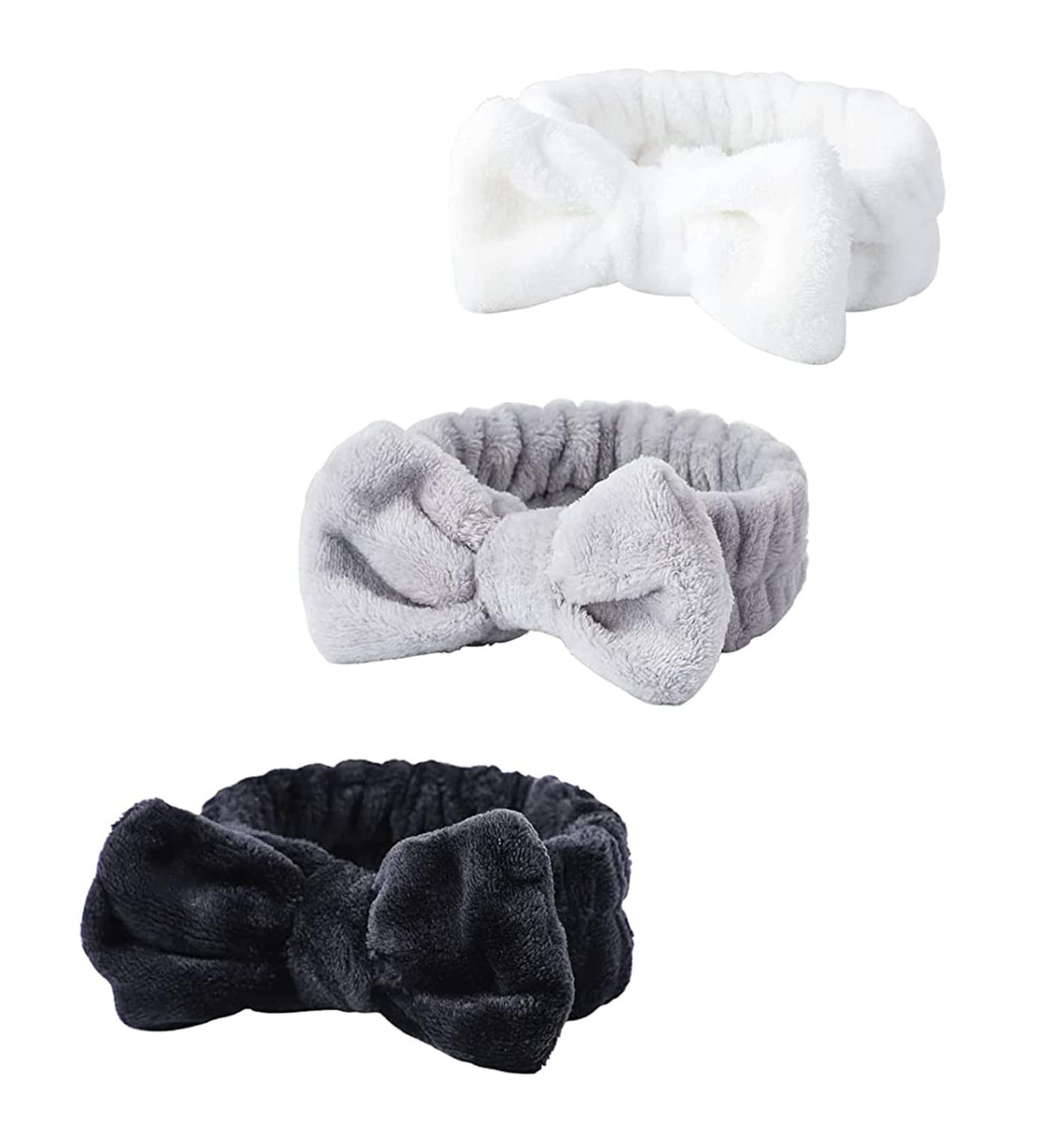WSYUB Spa Headband Set - Bow Hair Band for Washing Face and Makeup, Fluffy & Soft Headbands for Skincare, Slumber Party Supplies - Black, White, Grey - Buy Online on GoSupps.com