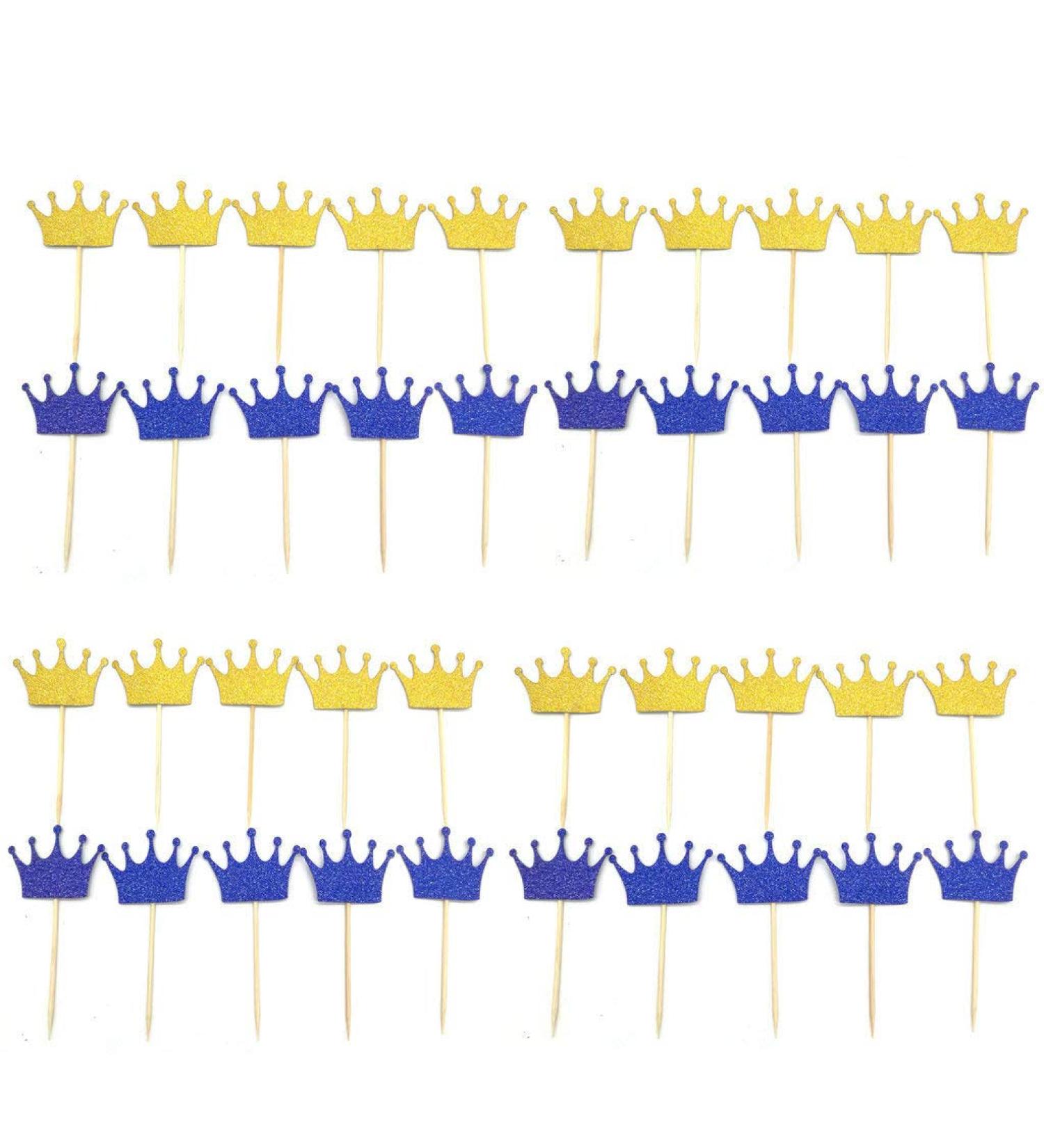 Royal Blue Prince Crown Glitter Gold Cupcake Toppers Picks for Wedding Birthday Baby Shower Boys' Party Decorations 40 PC Royal Blue Gold - Buy Online on GoSupps.com
