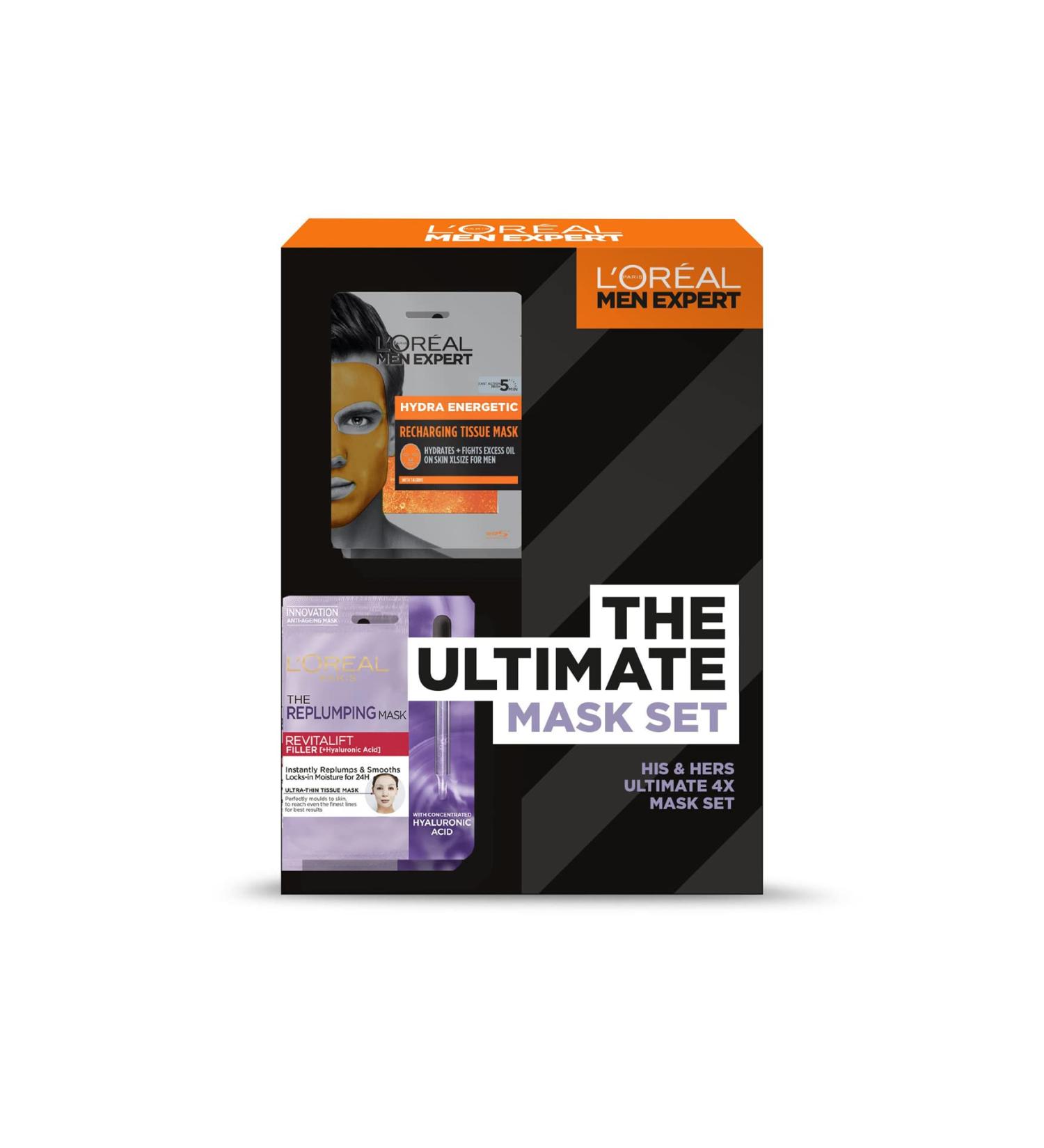 L'Or al Men Expert and L'Or al Paris The Ultimate Mask Gift Set Complete His and Hers Mask Gift Set with 4 Tissue Masks Gift Set for both Men and Women - Buy Online on GoSupps.com