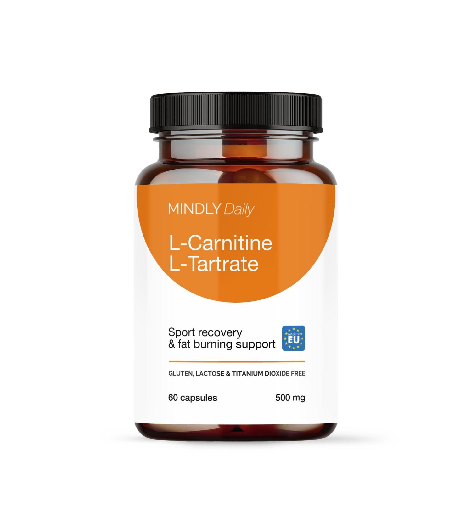 Mindly Daily L-Carnitine L-Tartrate 500 mg - 60 Vegan Capsules - Amino Acid Supplement - Gluten Lactose & Titanium Dioxide Free - Buy Online on GoSupps.com