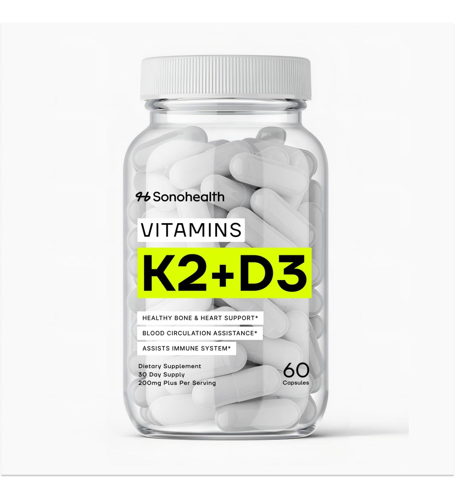 Vitamin D3 + K2 with BioPerine High Absorption 3-in-1 Formula Vegan-Friendly Non-GMO Gluten-Free Supports Bone Heart and Immune Health 60 Capsule 1 Count (Pack of 60) - Buy Online on GoSupps.com
