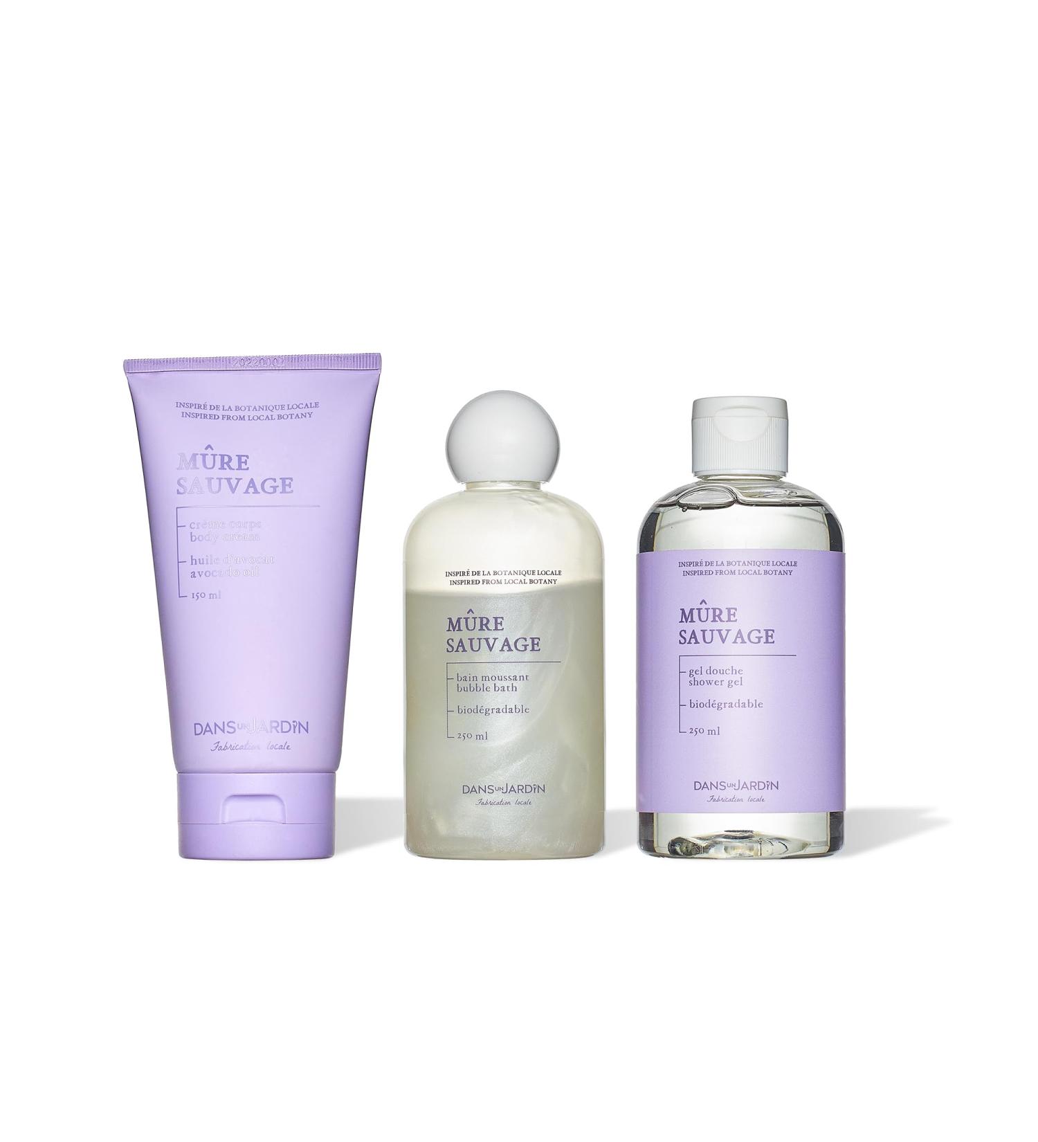 DANS UN JARDIN - Bodycare Set for Women Made in Canada - Wild Blackberry Fragrance - Body Cream Bubble Bath & Shower Gel - Beauty Gift for Women - Gentle on the Skin - Vegan Products - Pack of 3 - Buy Online on GoSupps.com